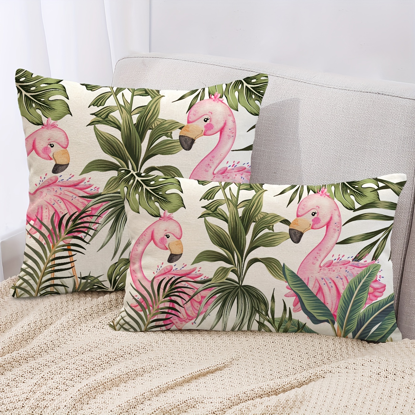 

1pc Flamingo Throw Pillow Cover, Tropical Jungle Leaves Decorative Cushion Cover, Home Decor For Couch Sofa Living Room Bedroom, Without Pillow Insert