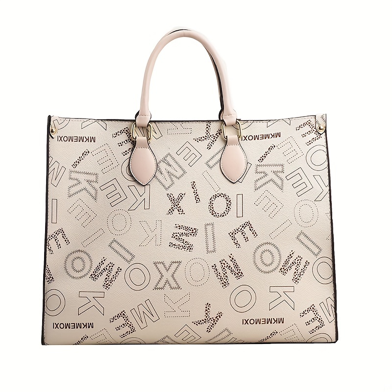 Vintage Letter Pattern Tote Bag, Classic Large Capacity Handbag