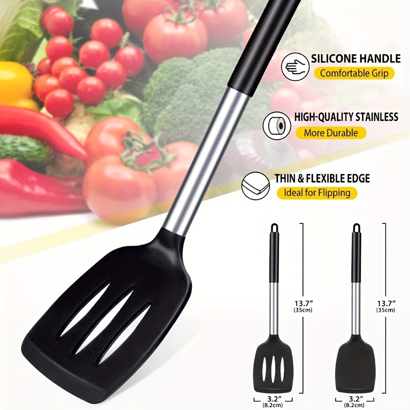 2pcs Heat Resistant Silicone Spatula for Nonstick Cookware, 600F Heat Resistant Flexible Slotted Spatulas for Fish, Cooking Utensils, Non-Scratch, Egg