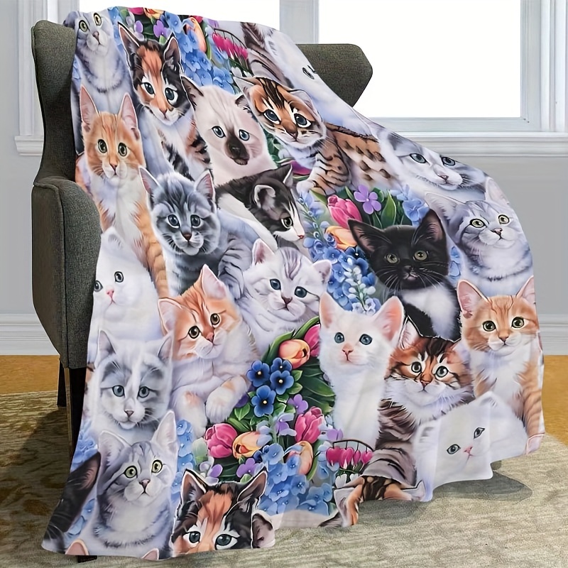 Cute Cat Printed Flannel Blanket Cozy Soft Throw Blanket Temu