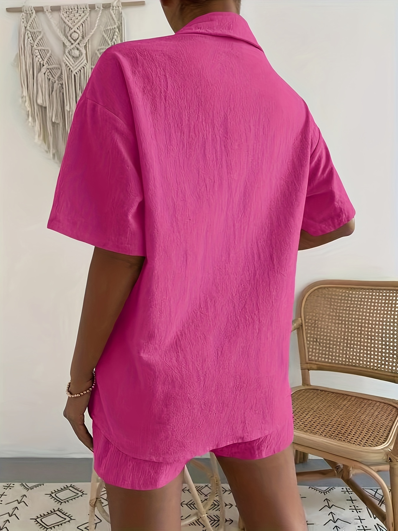 Vivid Pink Linen Short Sleeve Shirt - WOMEN Shirts