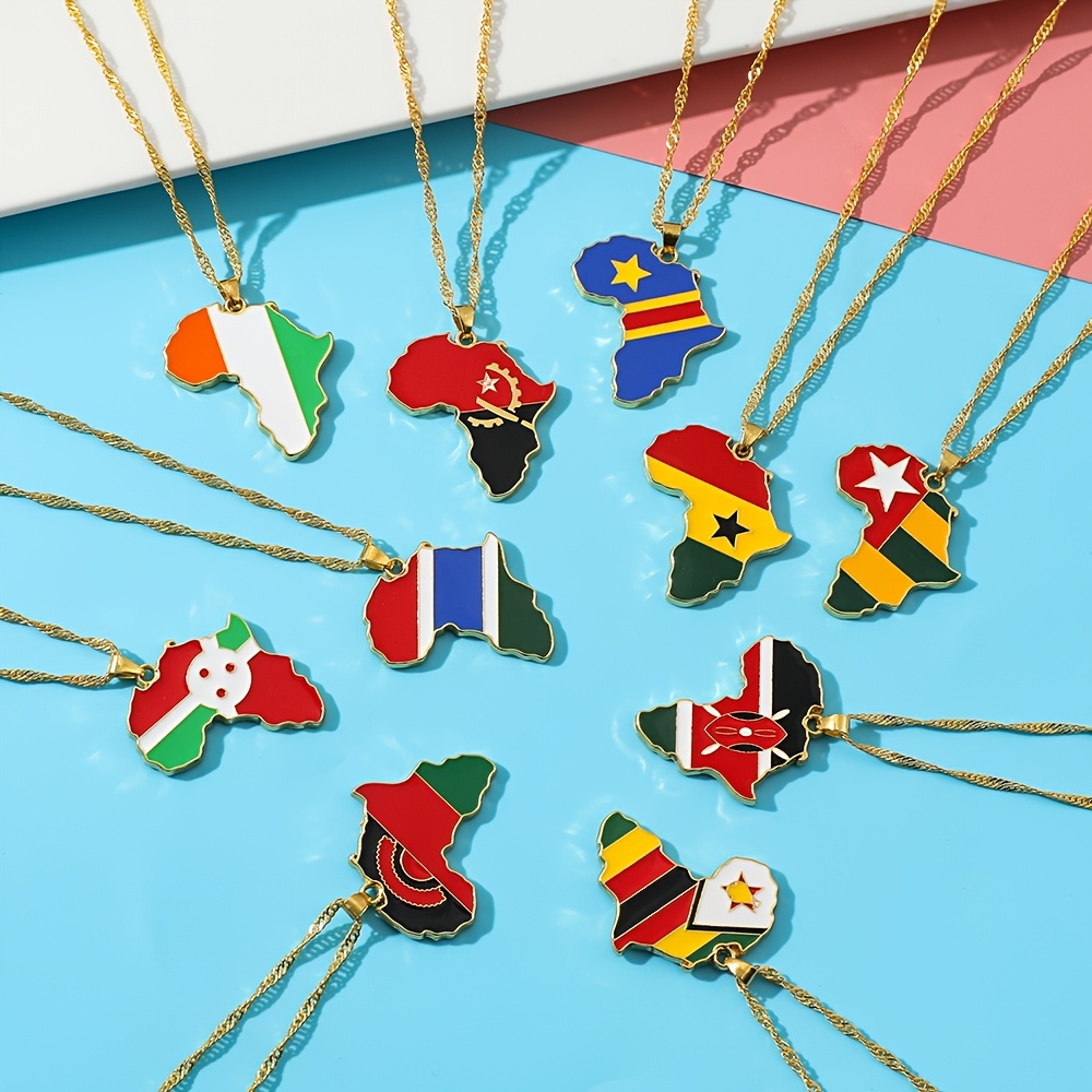 NEW Country Map Flag Necklace Africa
