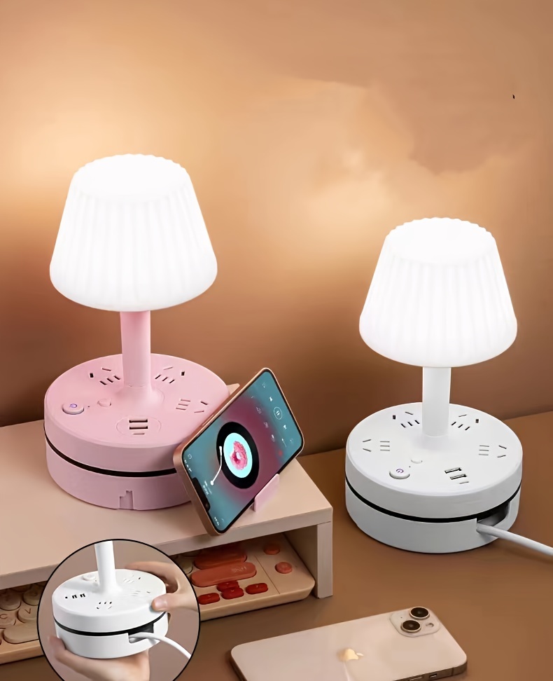 1pc (US) LED Table Lamp, Book Light, Night Light With Socket,  Multifunctional Use, Can Be Used Directly For Mobile Phone Charging, 3  Lights, Free Adjustment, 3*Outlet, 2*usb Interface, 1*type-c