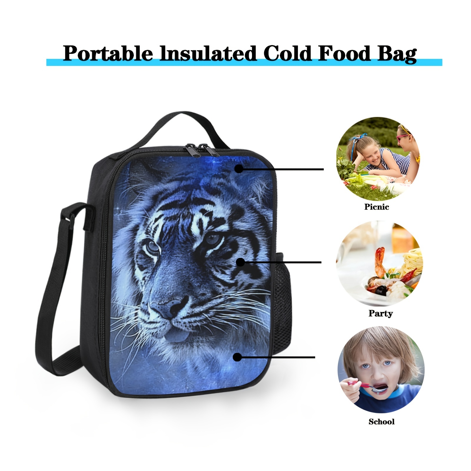 Cartoon Tiger Pattern Lunch Bag Insulated Portable For School & Work School Lunch  Box Lunch Container Insulated Lunch Bag