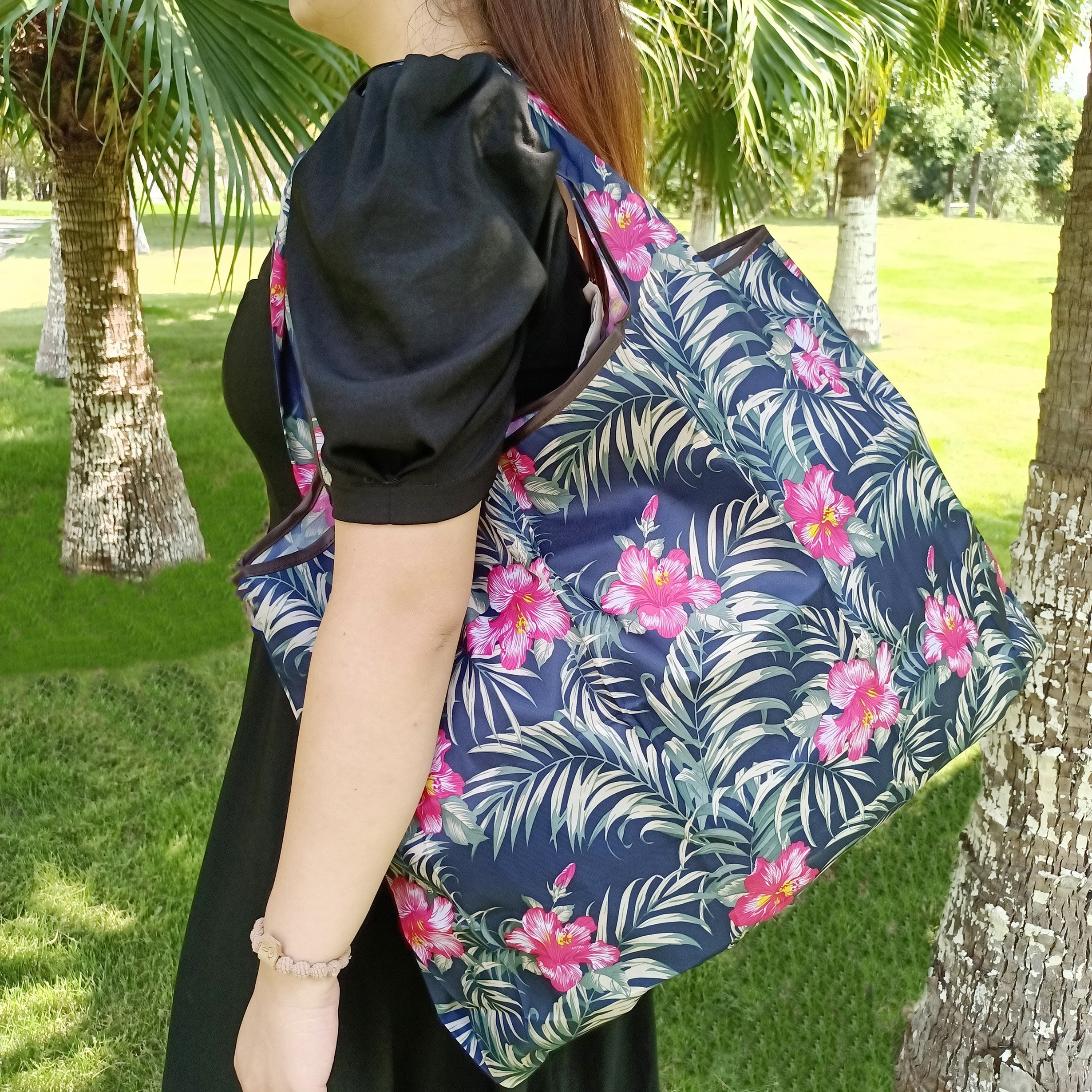 Floral Print With Large Collapsible Utility Bag or Tote Bag 