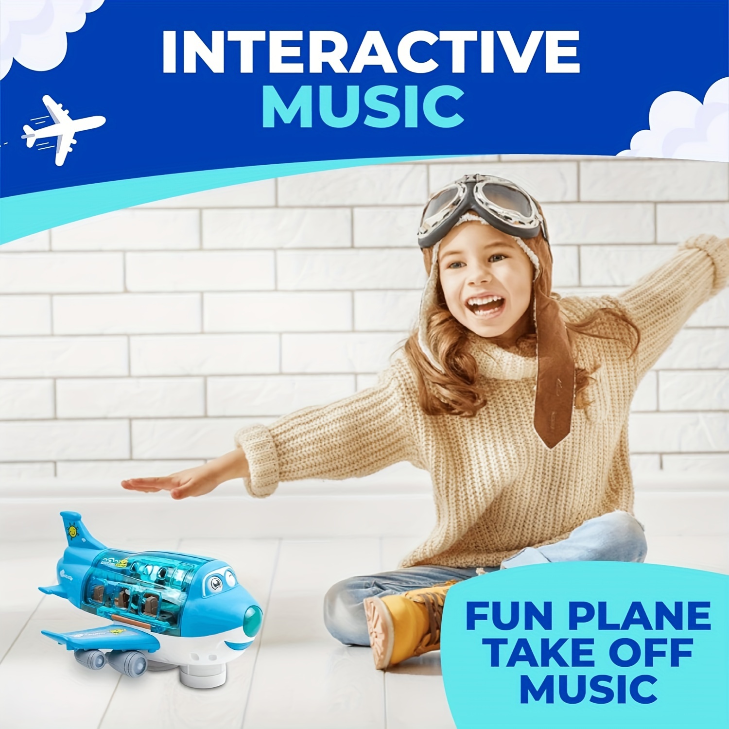 Airplane Toys for Kids Bump and Go Action Toddler Toy Plane with LED Flashing Lights and Sounds for Boys & Girls 3 - 12 Years, Pink