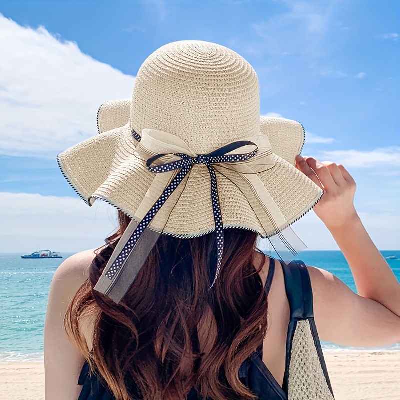 Straw Sun Hats Women Wide Brim Fedora Foldable Straw Beach - Temu