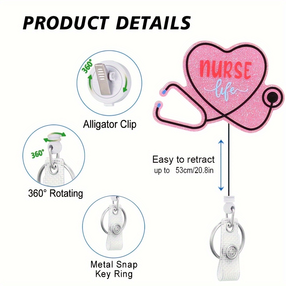 New Design Retractable Nurse Badge Reel Clip Cute Cartoon pharmacist Heart  Stethoscope Doctor Student IC ID