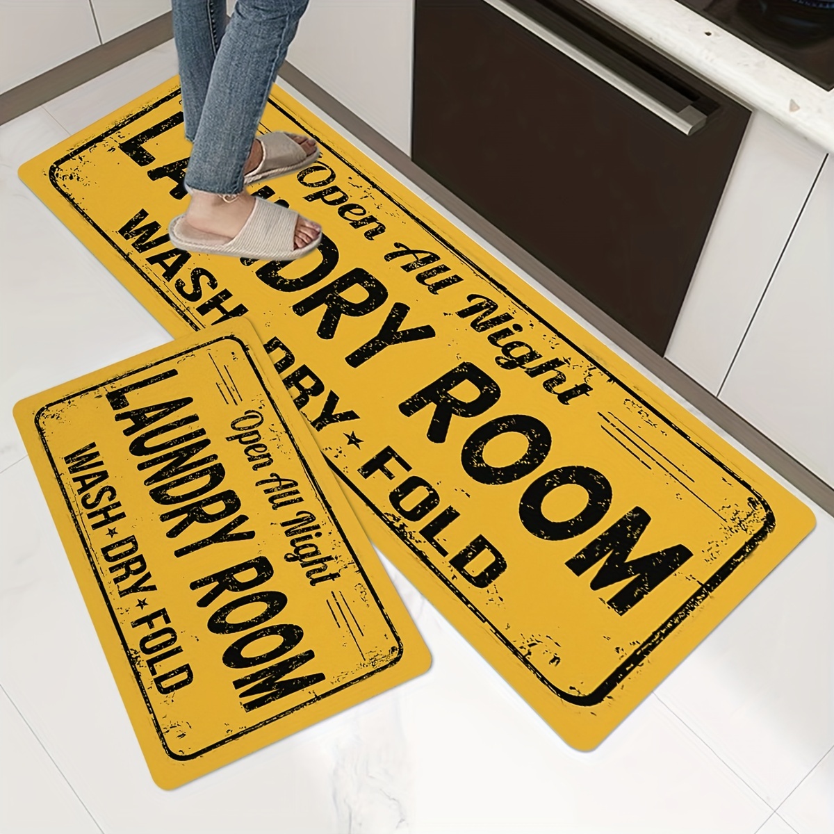 Yellow Laundry Room Mat Rugs Soft Non-Slip Kitchen Carpet