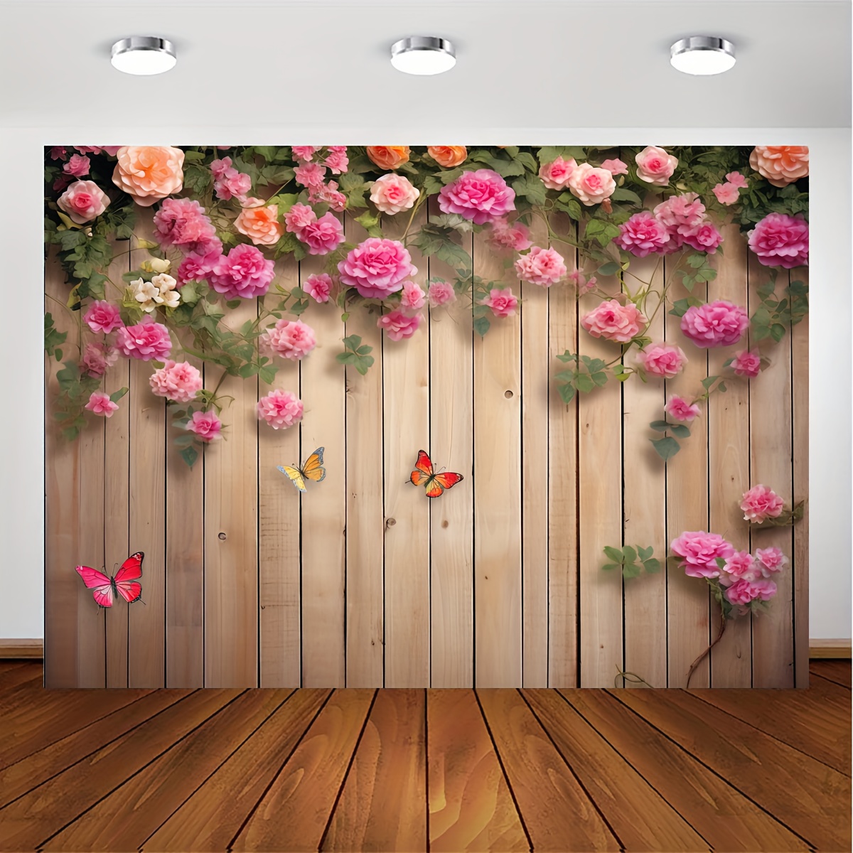 1 telón de fondo para fotografía de pared de madera de 5x3 pies, con flores  de primavera y pétalos para fondo fotográfico de fiesta de cumpleaños, acc