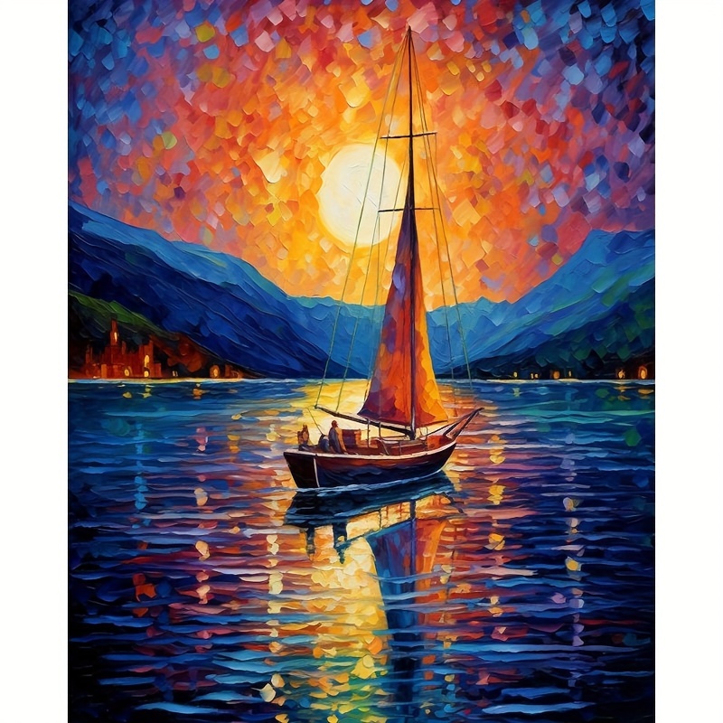 Without Frame Diy 5d Diamond Painting Set Colorful Sunset - Temu