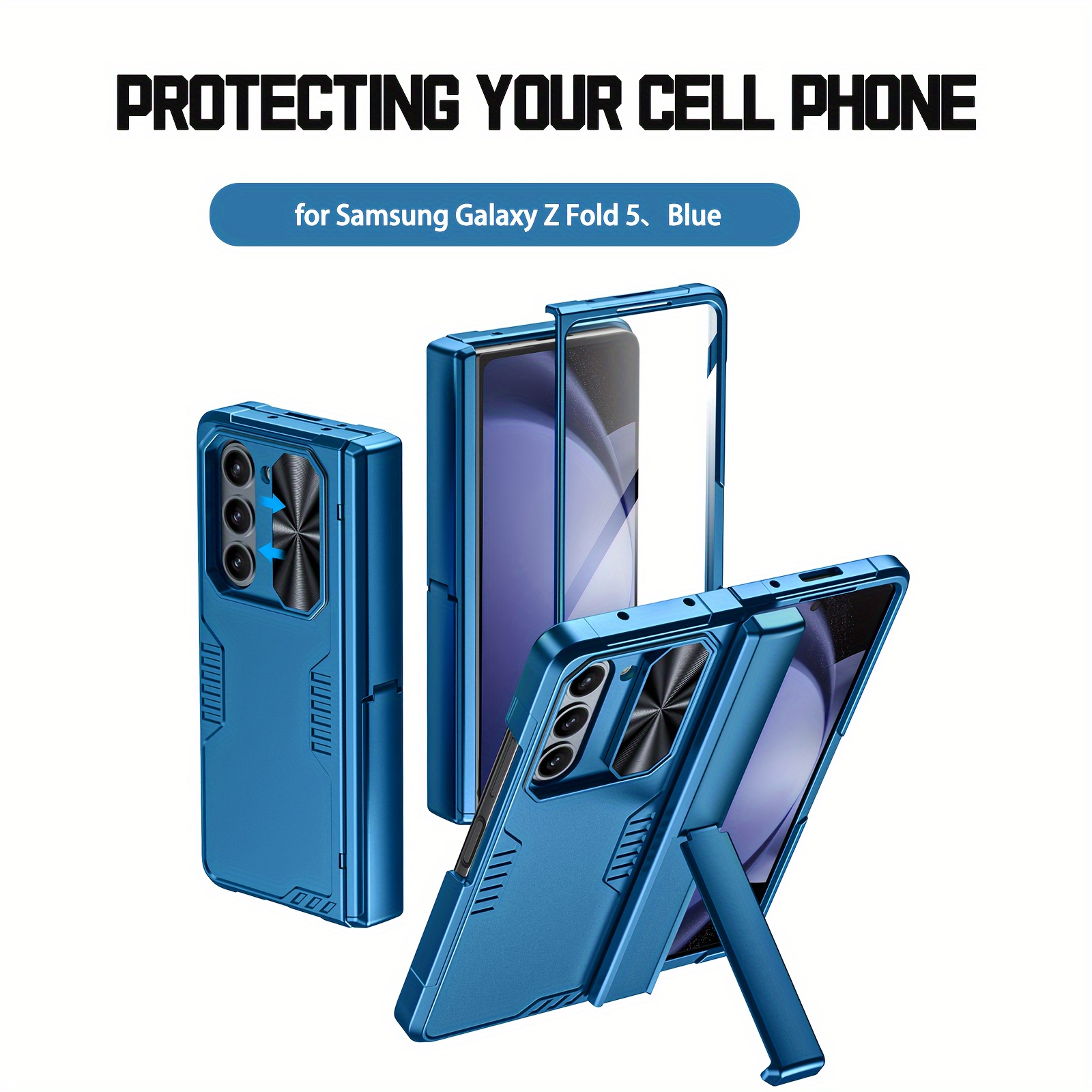 Funda Z Fold 5, Funda para Samsung Galaxy Z Fold 5 con protección de  bisagra, pie de apoyo, protector de pantalla incorporado, soporte para  lápiz S