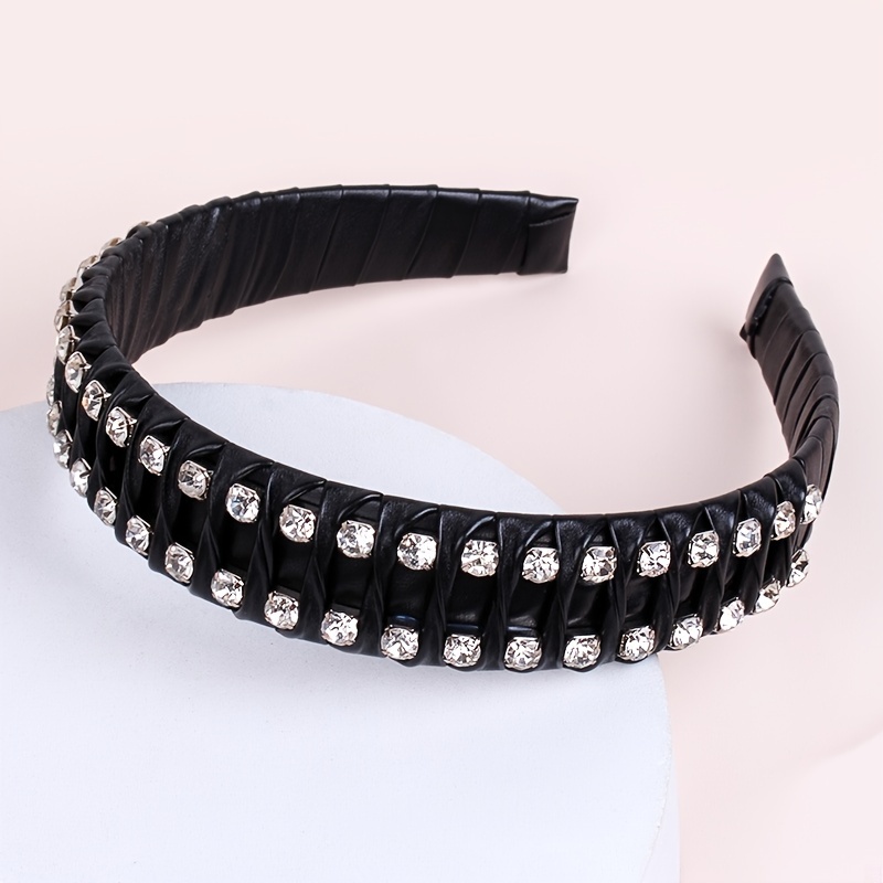 Hand Braided Headband Rhinestone Leather Hairband