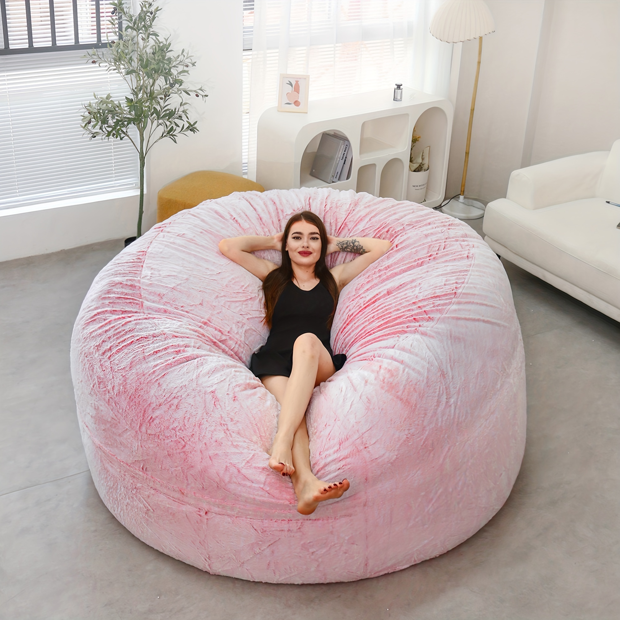 Bean Bag Cover (no Filler) Large Round Soft Fluffy Beanbag Cover Sofa Bed  Cover For Living Room Furniture Home Decor (only Cover, No Filling) - Temu