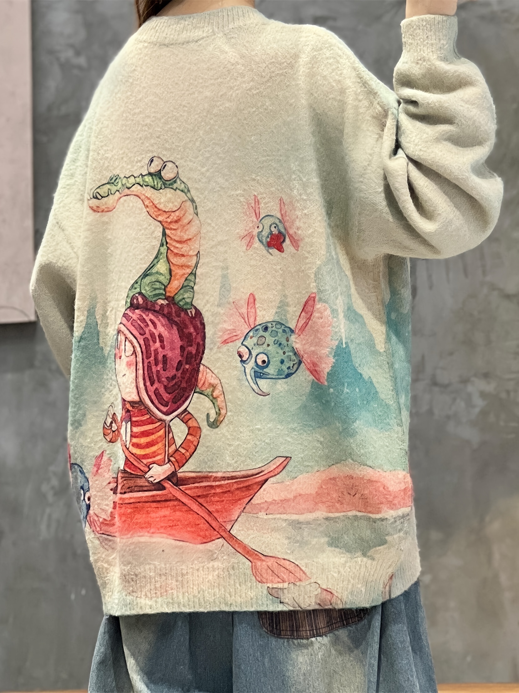 Plus Size Cute Sweater Women s Plus Graphic Print Long Temu