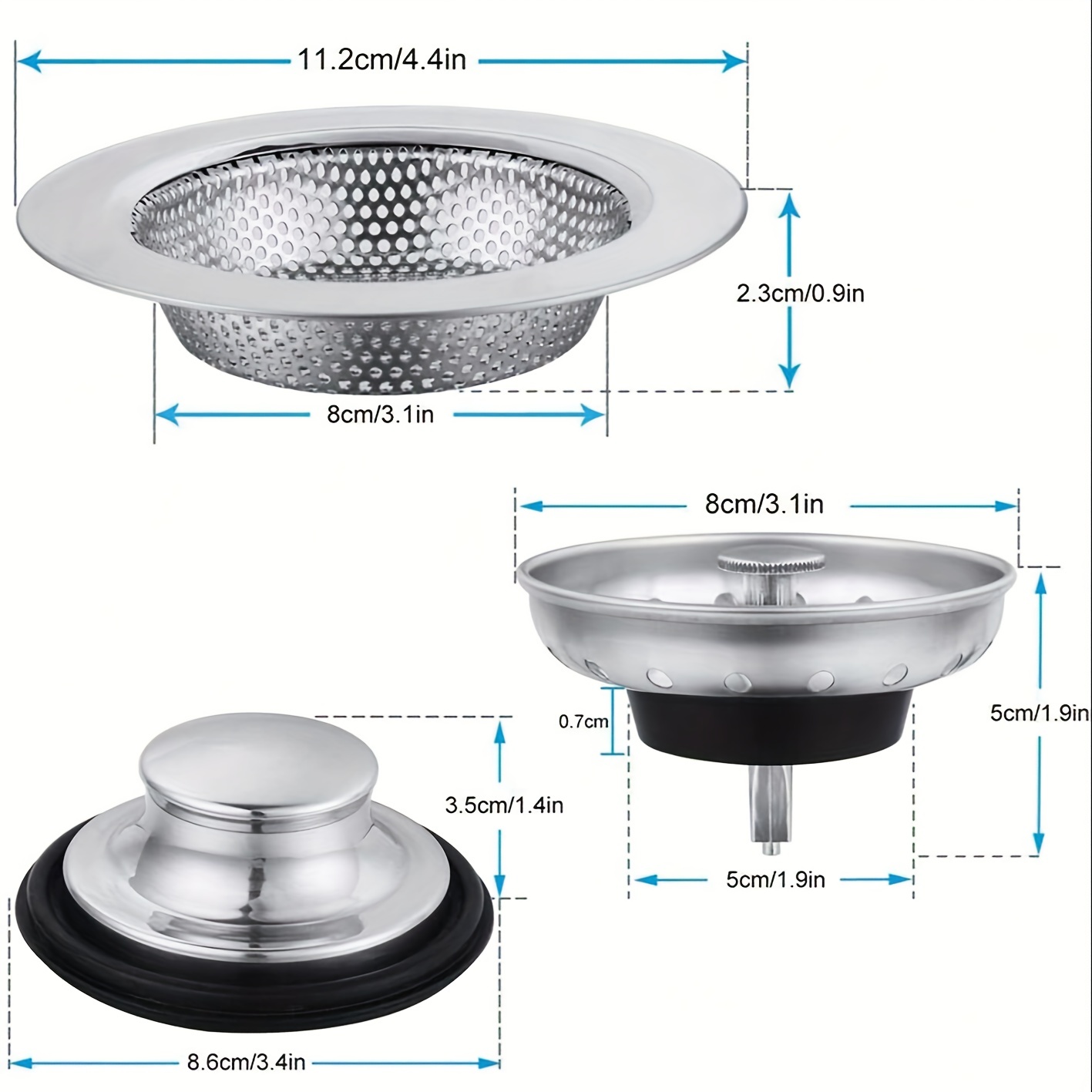 uxcell Filtro de metal para fregadero de cocina, filtro de drenaje, filtro  de pantalla, tapón de cesta 3.543 in de diámetro