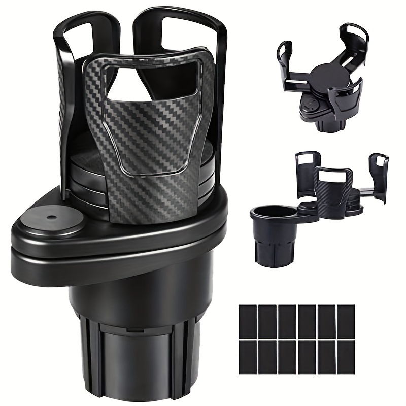 DOT INNOVATIONS 2 in 1 Multifunctional Car Cup Holder and 2 Piece Car Cup  Holder Coaster, Vehicle Mounted Water Cup Drink Holder Universal Car Cup  Holder Extendable Adapter with 360 Degree Rotatable Base (Matt Black)