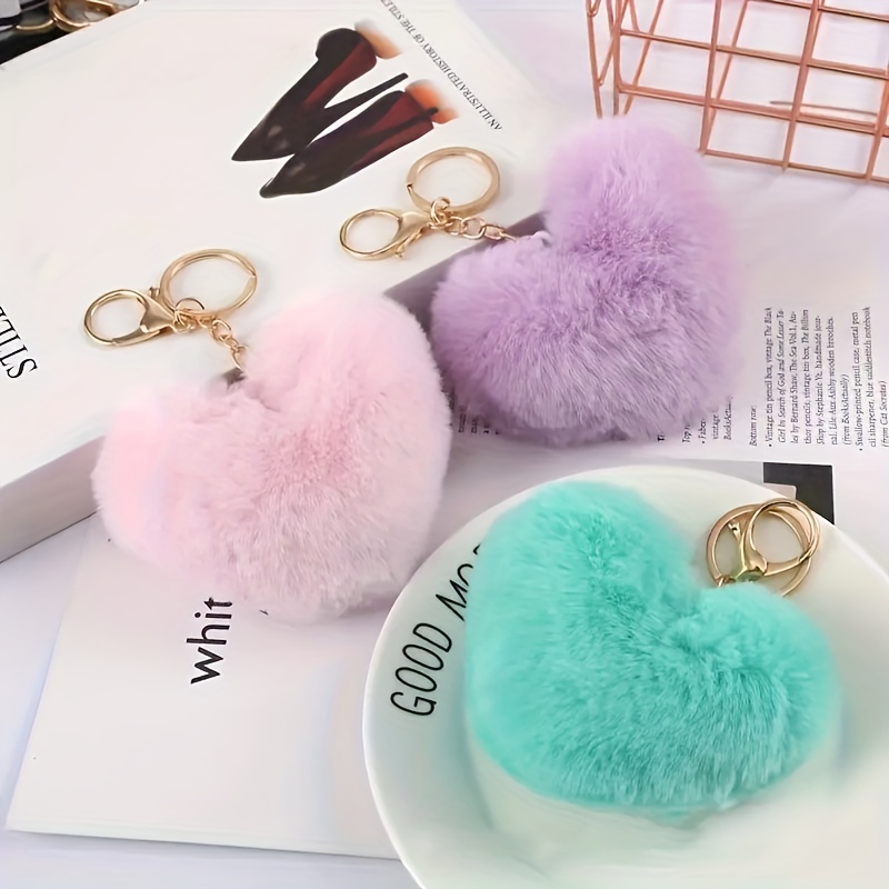 Fluffy Love Heart Pom Pom Keychain Pendant Cute Car Couple Keyring Ornament  Bag Purse Charm Accessories - Temu United Arab Emirates