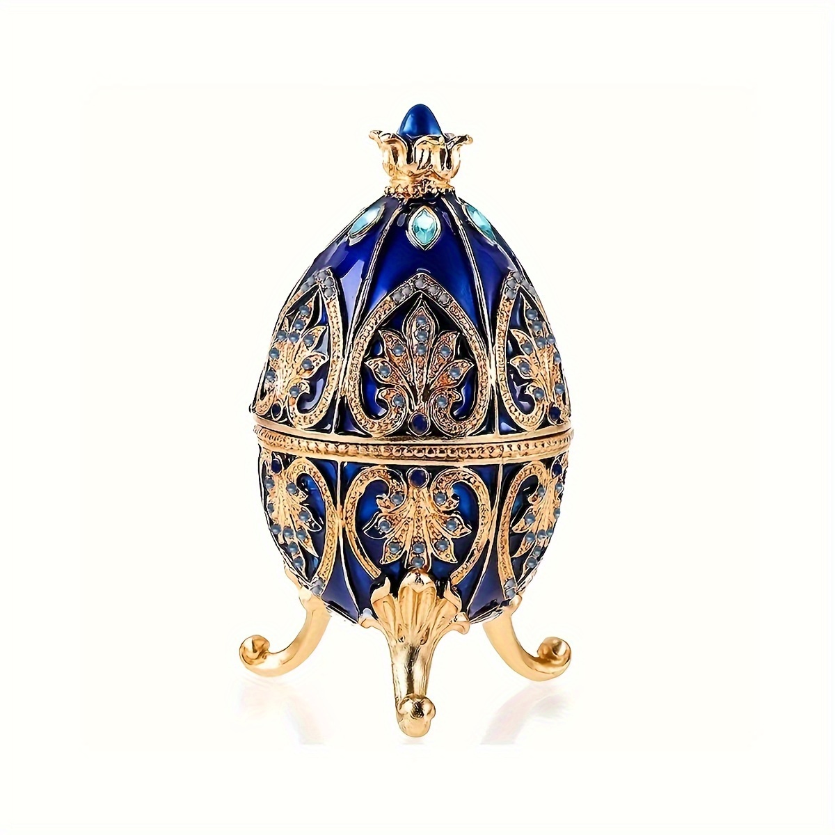 E-shop Vintage Blaue Schmuckschatulle mit Scharnier Ei Emaille Schmuckkästchen Klassische Ornamente Metallhandwerk Geschenk für