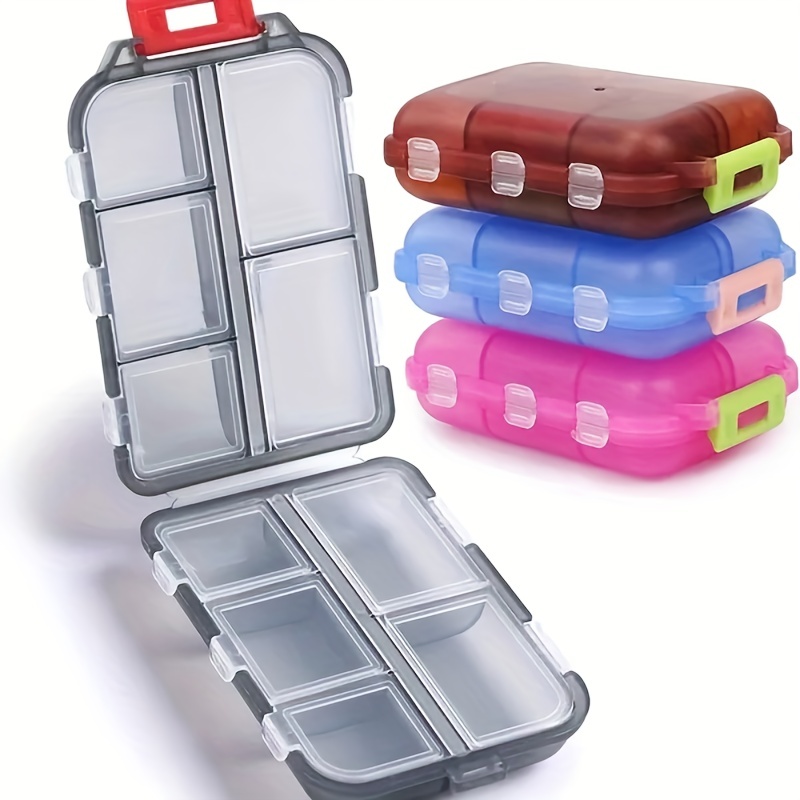 Paquete de 4 pequeños organizadores de píldoras de viaje para bolso,  bolsillo, bolsa, caja de 10 compartimentos, práctico recipiente para