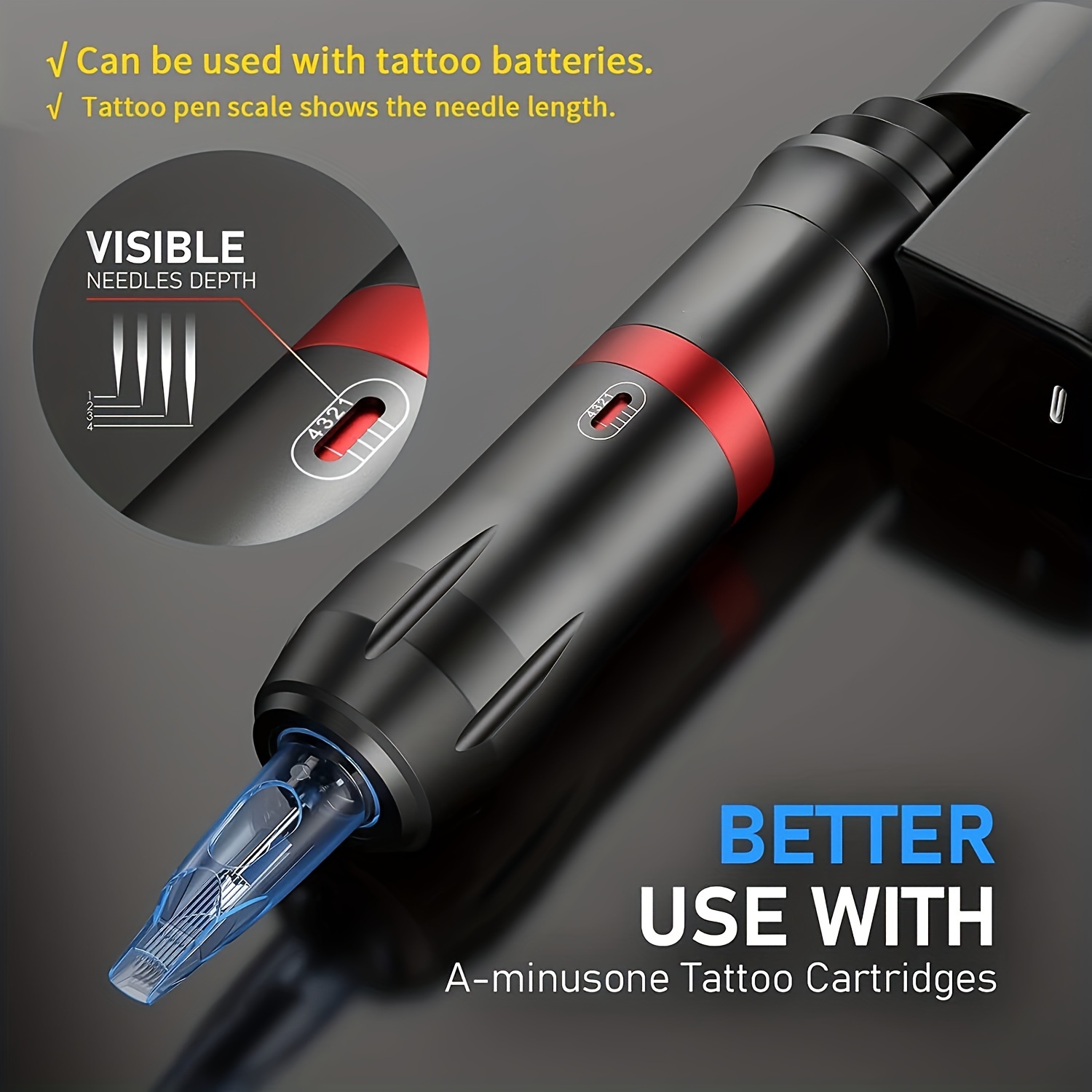 Tattoo Pen Kit ,Wireless Tattoo Machine Kit, With Tattoo Power Supply And  20 Pcs Tattoo Cartridge Needles, Complete Tattoo Kit Tattoo Supplies For Beg