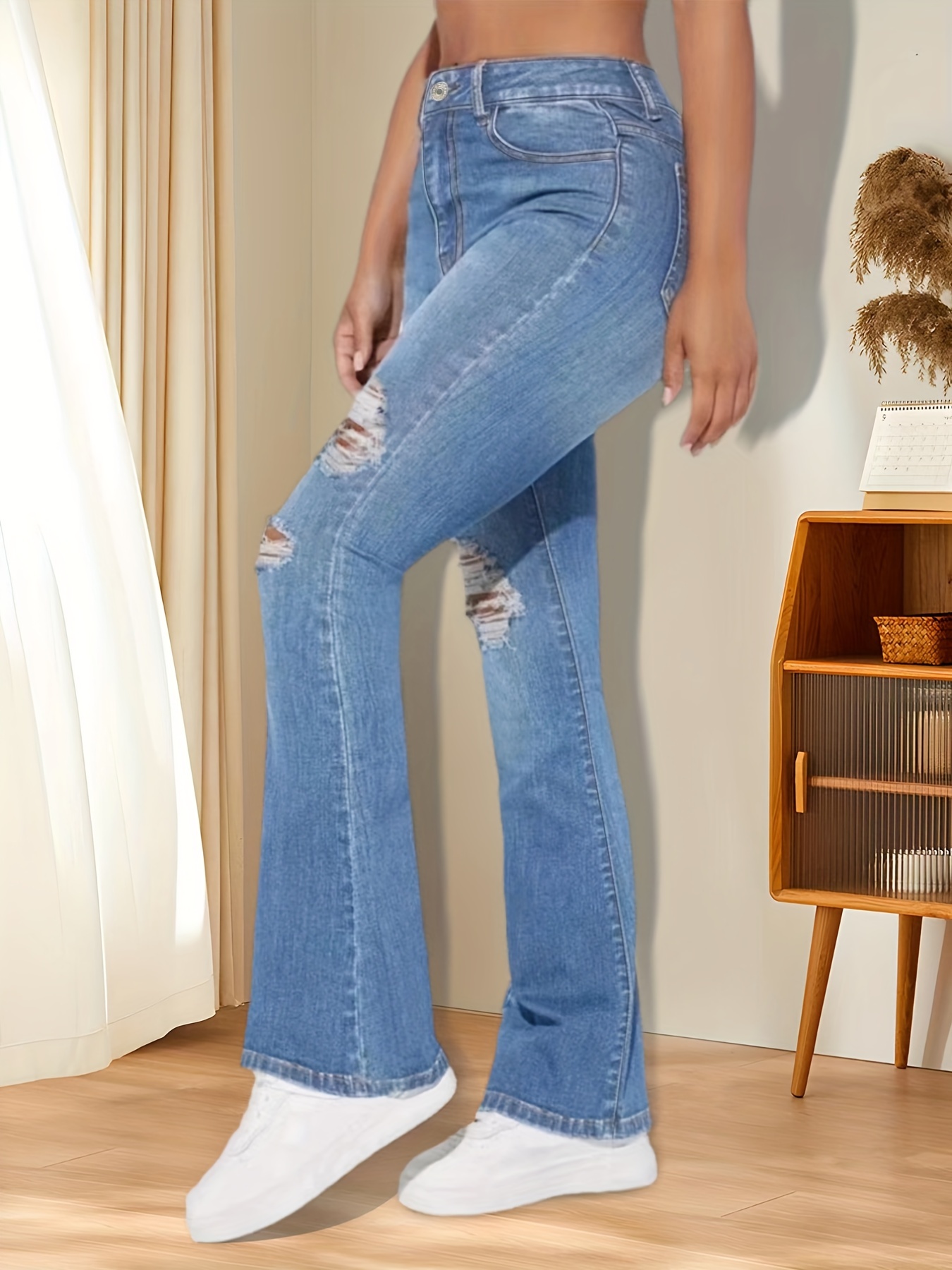 Pantalón Para Mujer Jean de Mezclilla Pantalones Vaqueros Campana