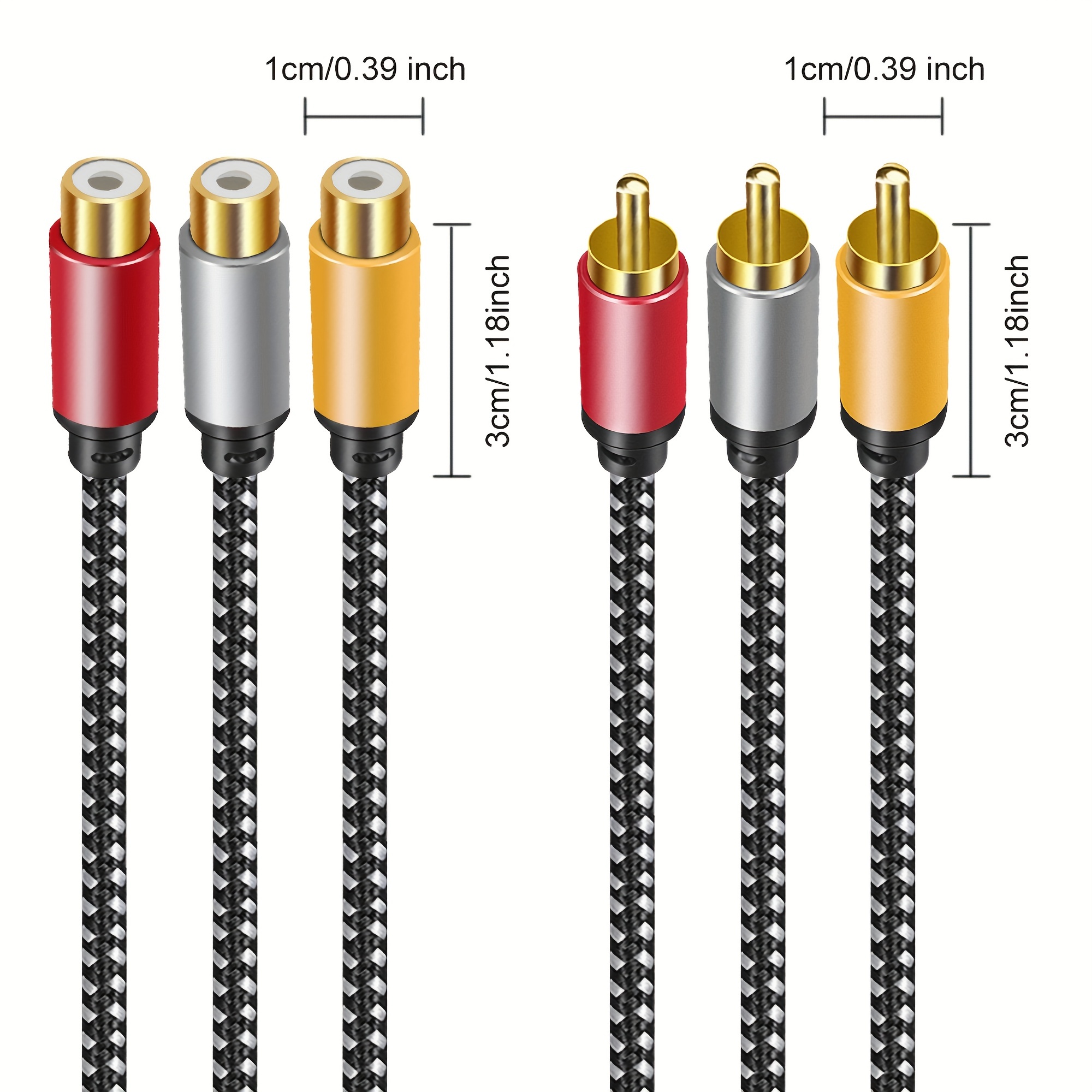 Rca Extension Cable Golden Plated Nylon Braid 3 Rca Male To - Temu  Philippines