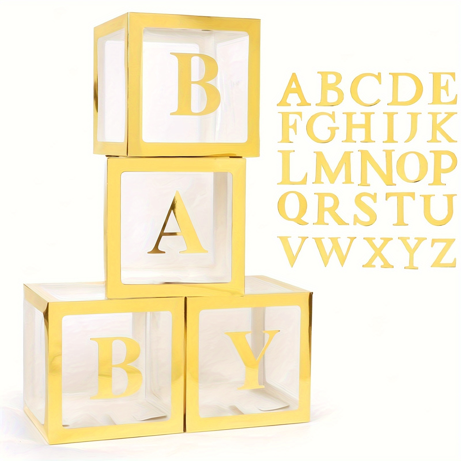 Caja de fiesta de 4 piezas para baby shower, decoración de bloque de bebé  grande con 3 juegos de letras de bebé y 26 letras AZ, letras de bebé