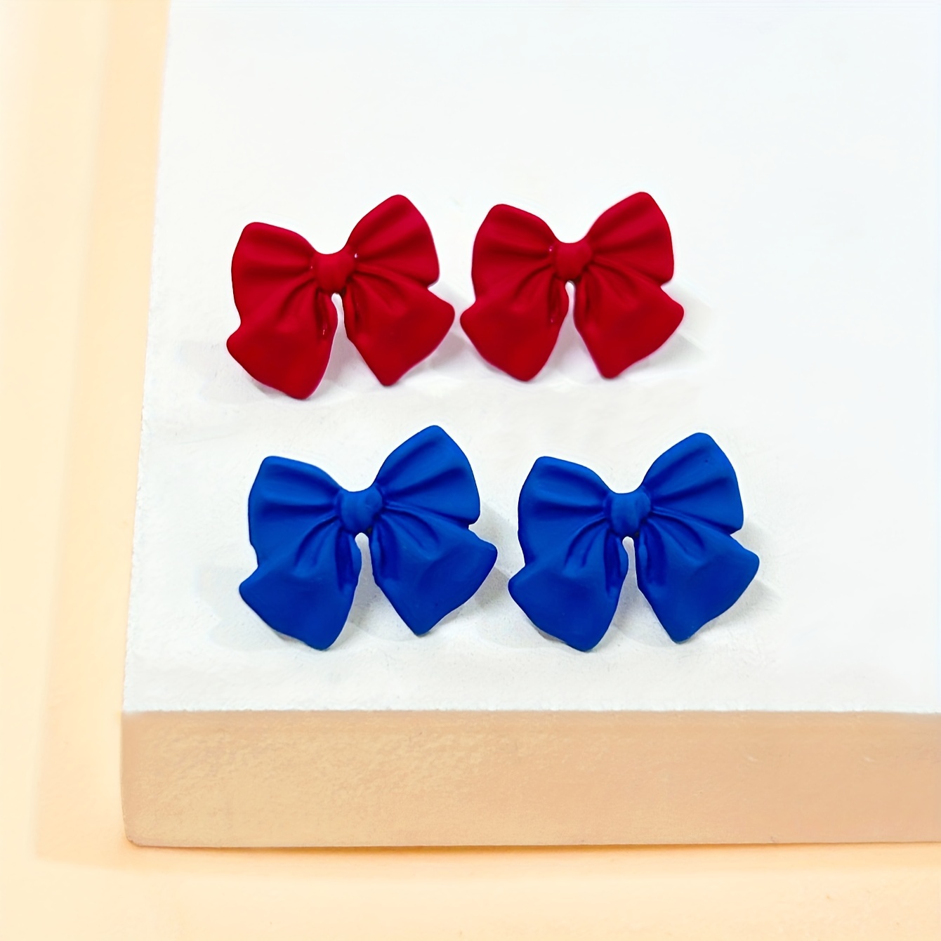 

1 Pair Blue And Red Cute Bowknot Stud Earrings Princess Earrings New Year Ear Jewelry Holiday Gift For Women