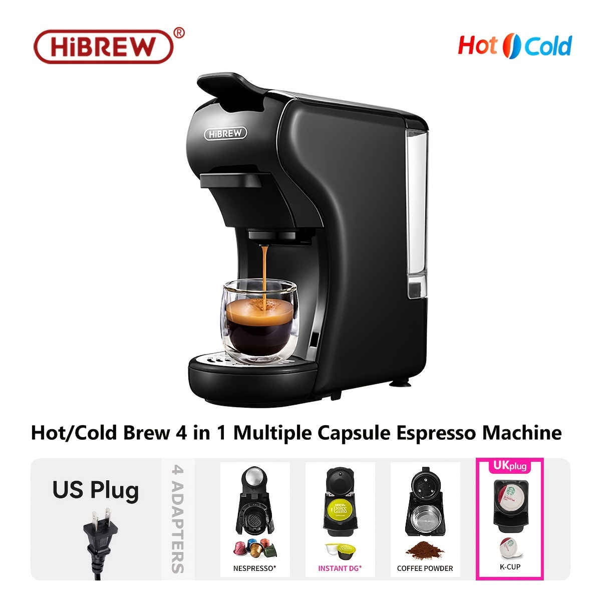 HiBREW-Cafetera expreso 4 en 1 para el hogar, máquina de café con