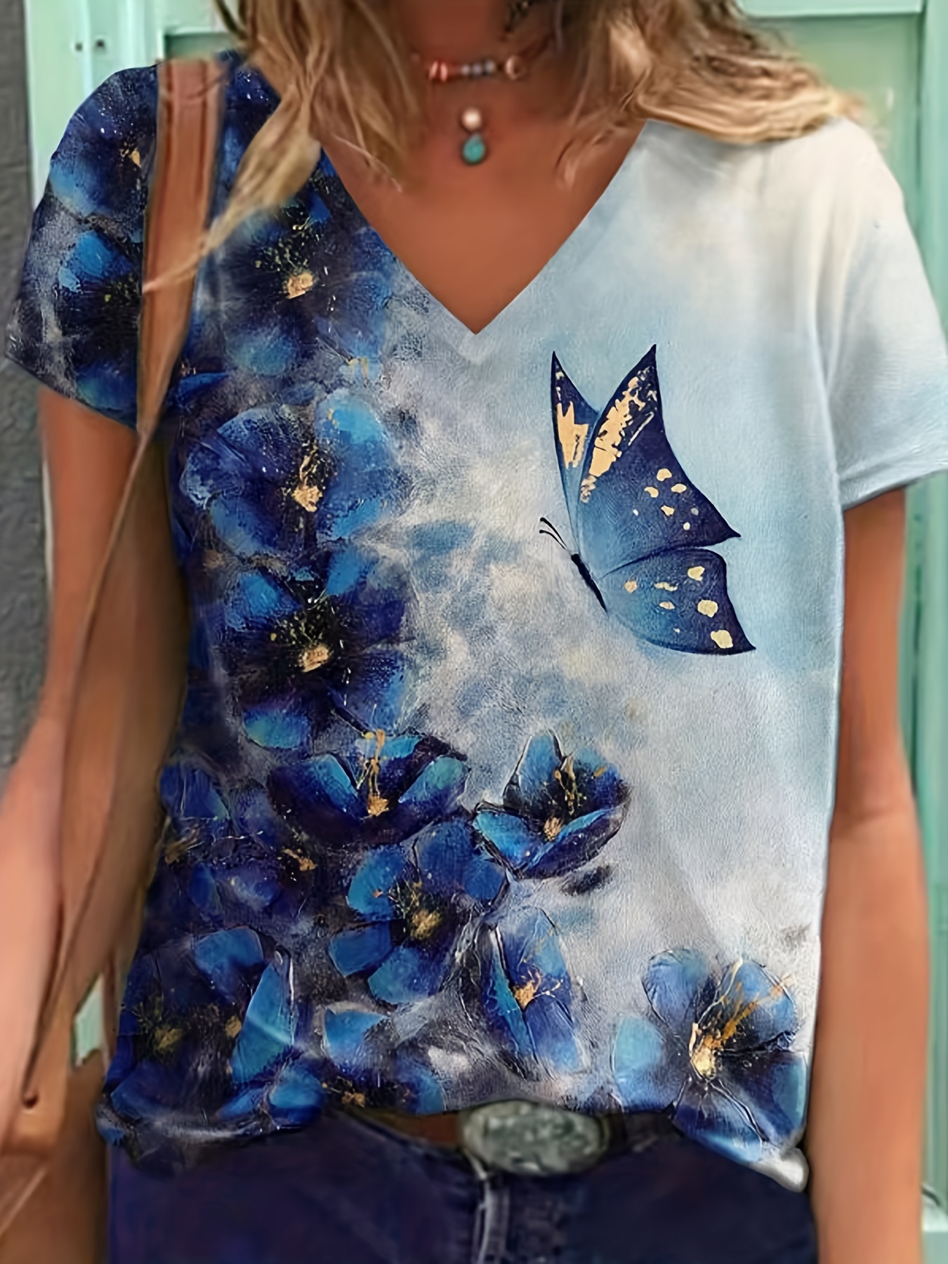 Celmia Women Office V-neck Butterfly Sleeve Wavy Edge Shirt Blouse - Walmart .com