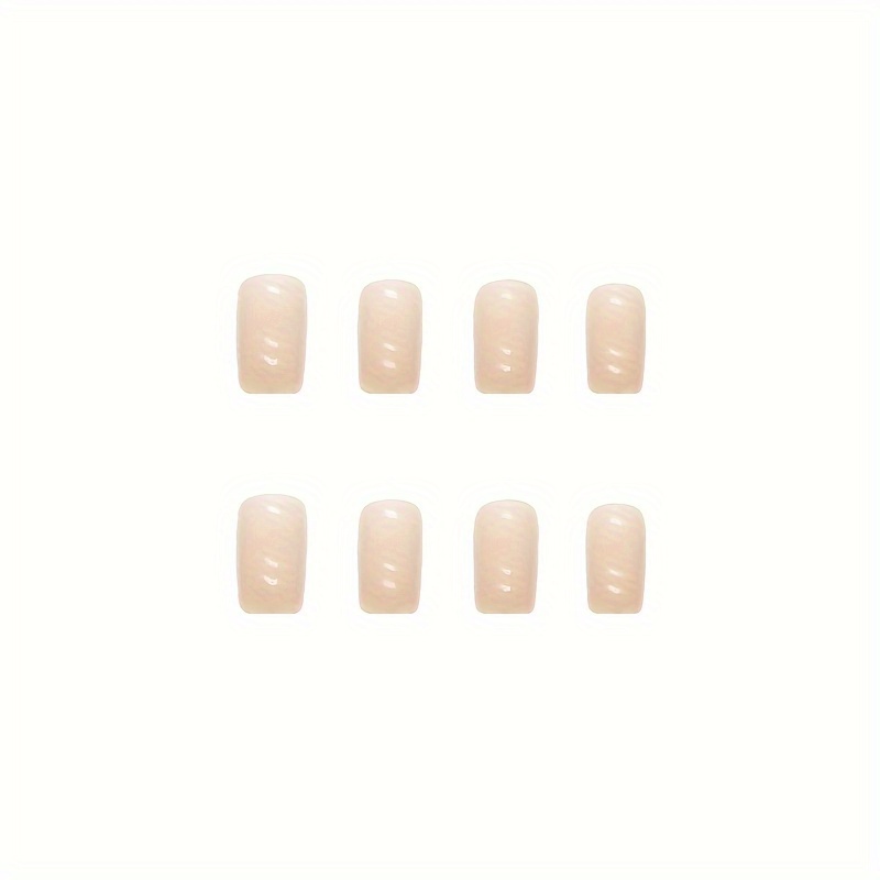 24pcs glossy short square fake nails nude color full cover press on nails minimalist style false nails for women girls daily wear details 1