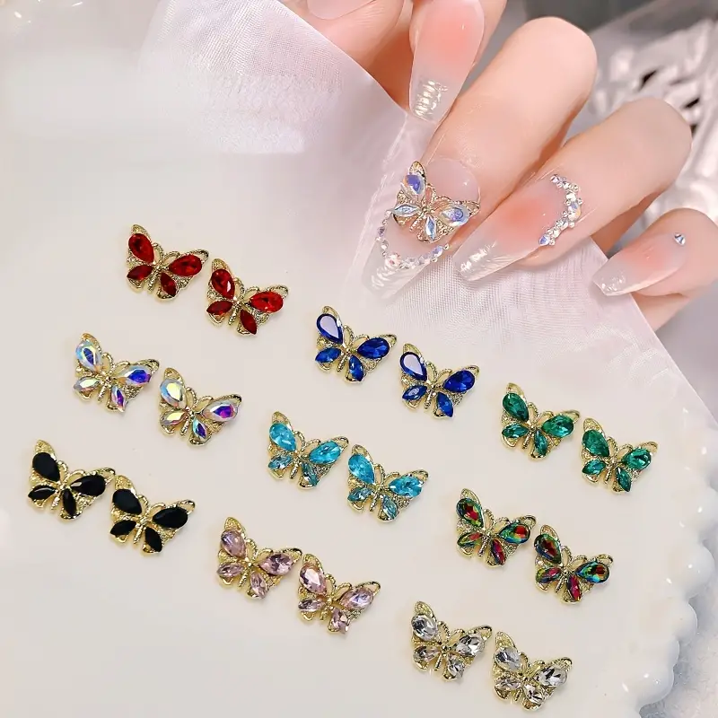 30pcs Random Gold Nail Charms Luxury Zircon Nail Rhinestones 3D Alloy  Flower Butterfly Nail Art Charms