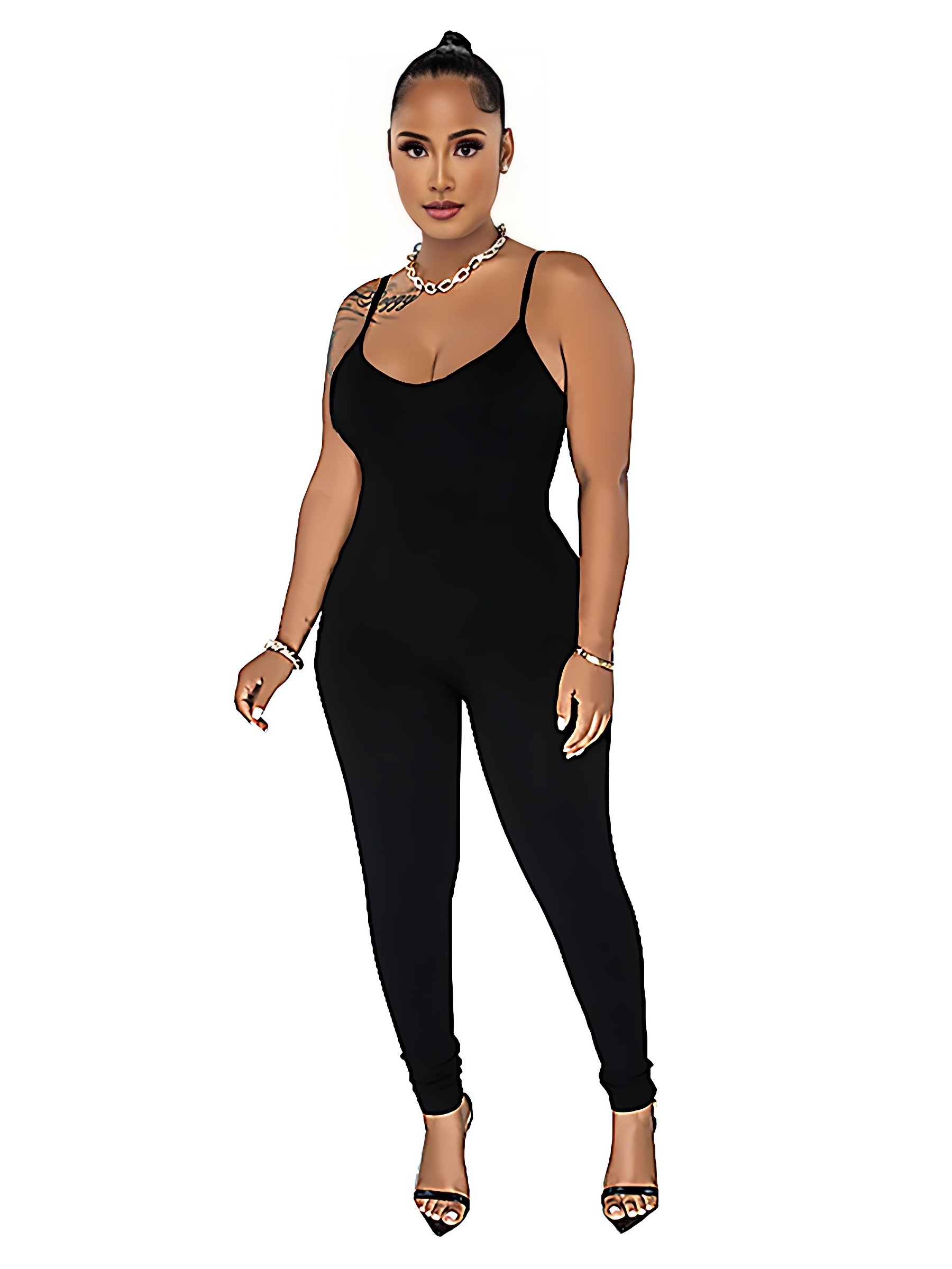 Solid Spaghetti Bodycon Jumpsuit Sexy Sleeveless Workout - Temu