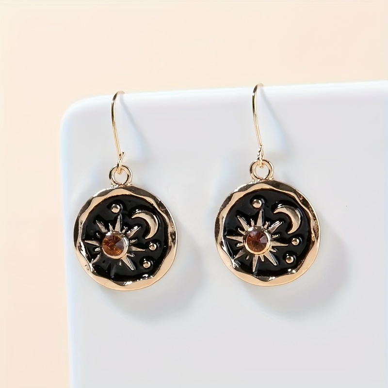Men's Vintage Boho Sun and Moon Pattern Dangle Earrings