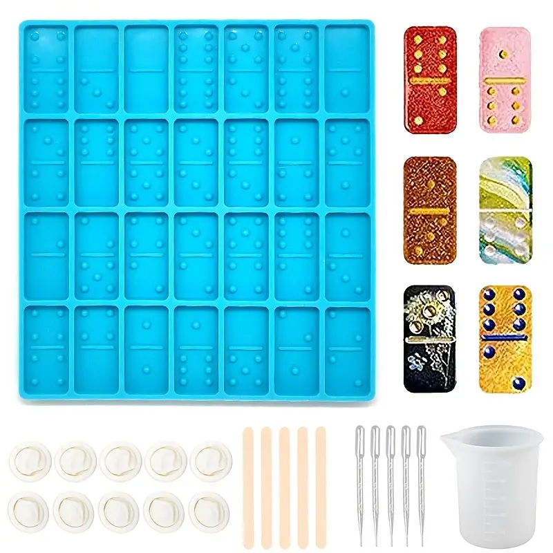 1pc Domino Pendant Silicone Mold For Epoxy Resin Candy Molds Clay Dominoes  28 Cavities Silicone Pendant Cake Jewelry Making Tool (Blue,125 Gram)