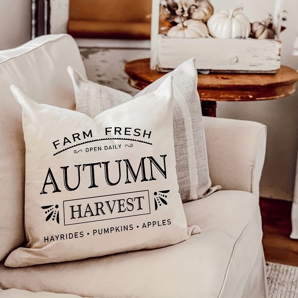 Fall Linen Blend Throw Pillow Case, Pumpkin Square Cushion Case