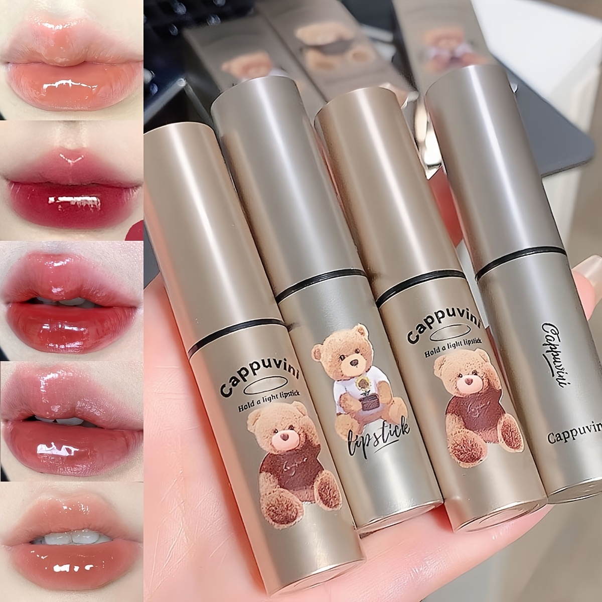 6 Colors Cute Bear Mirror Lip Gloss Moisturizing Long - Temu