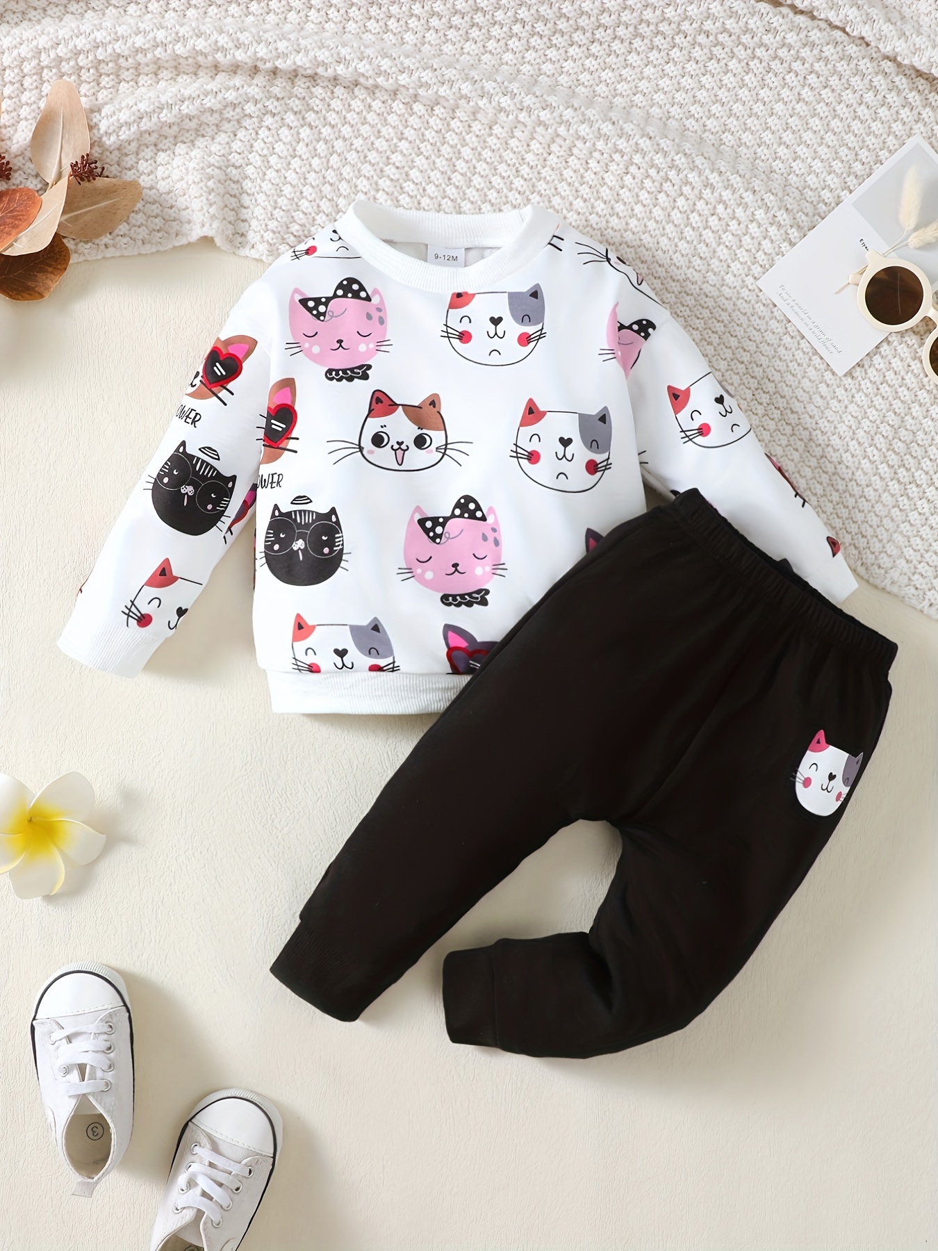 2pcs Baby Girls Cute Cat Graphic Round Neck T Shirt - Temu Canada