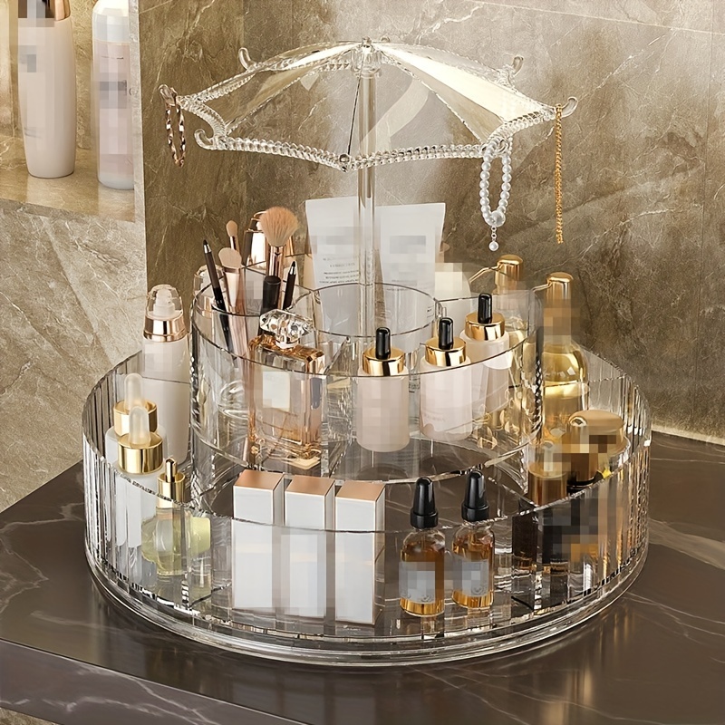 360-degree Rotating Makeup Organizer Cosmetic Storage Holder Tray With 6  Compartment Makeup Brush Lip