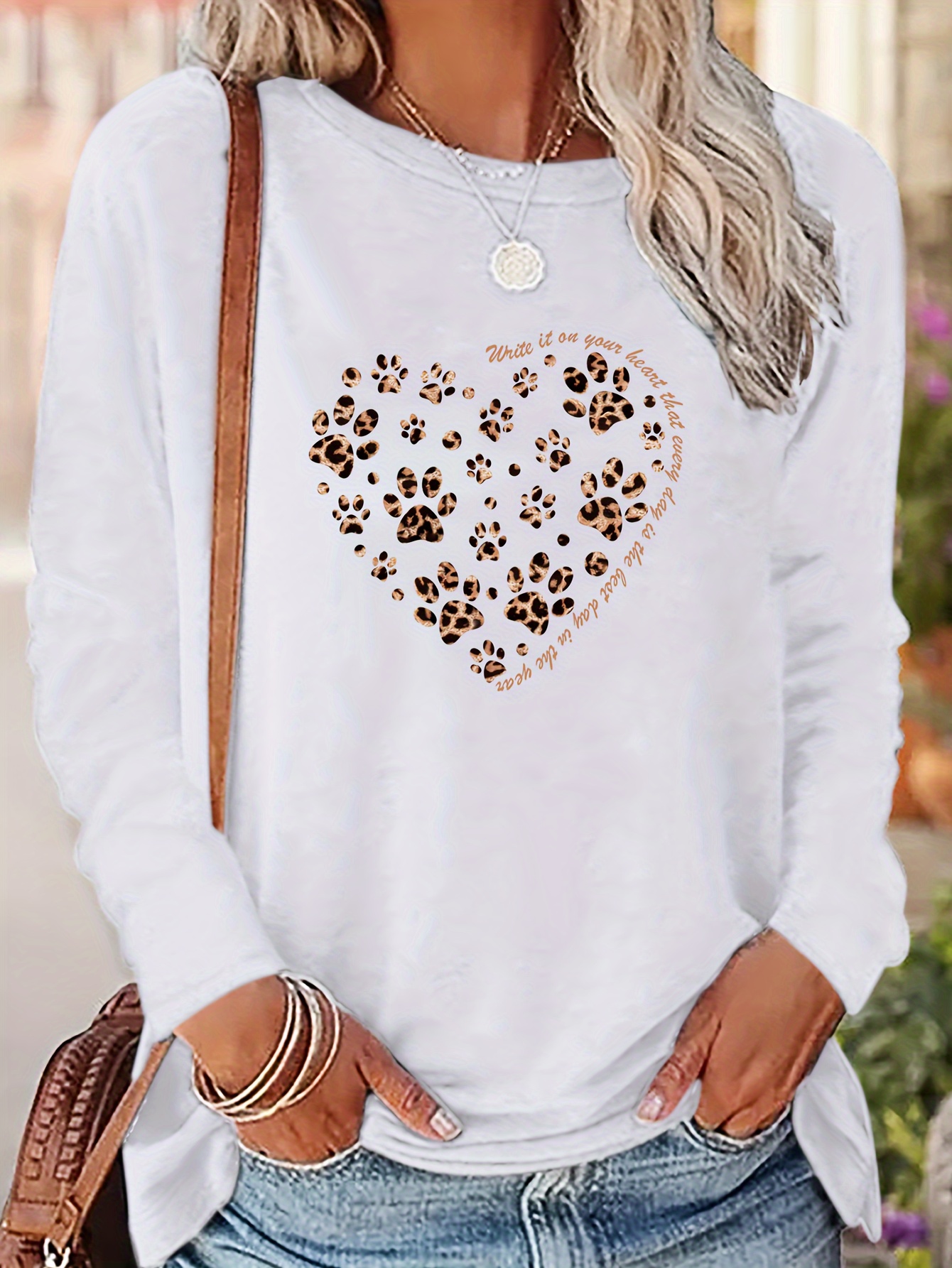 Camiseta manga larga blanca mujer Leopardo