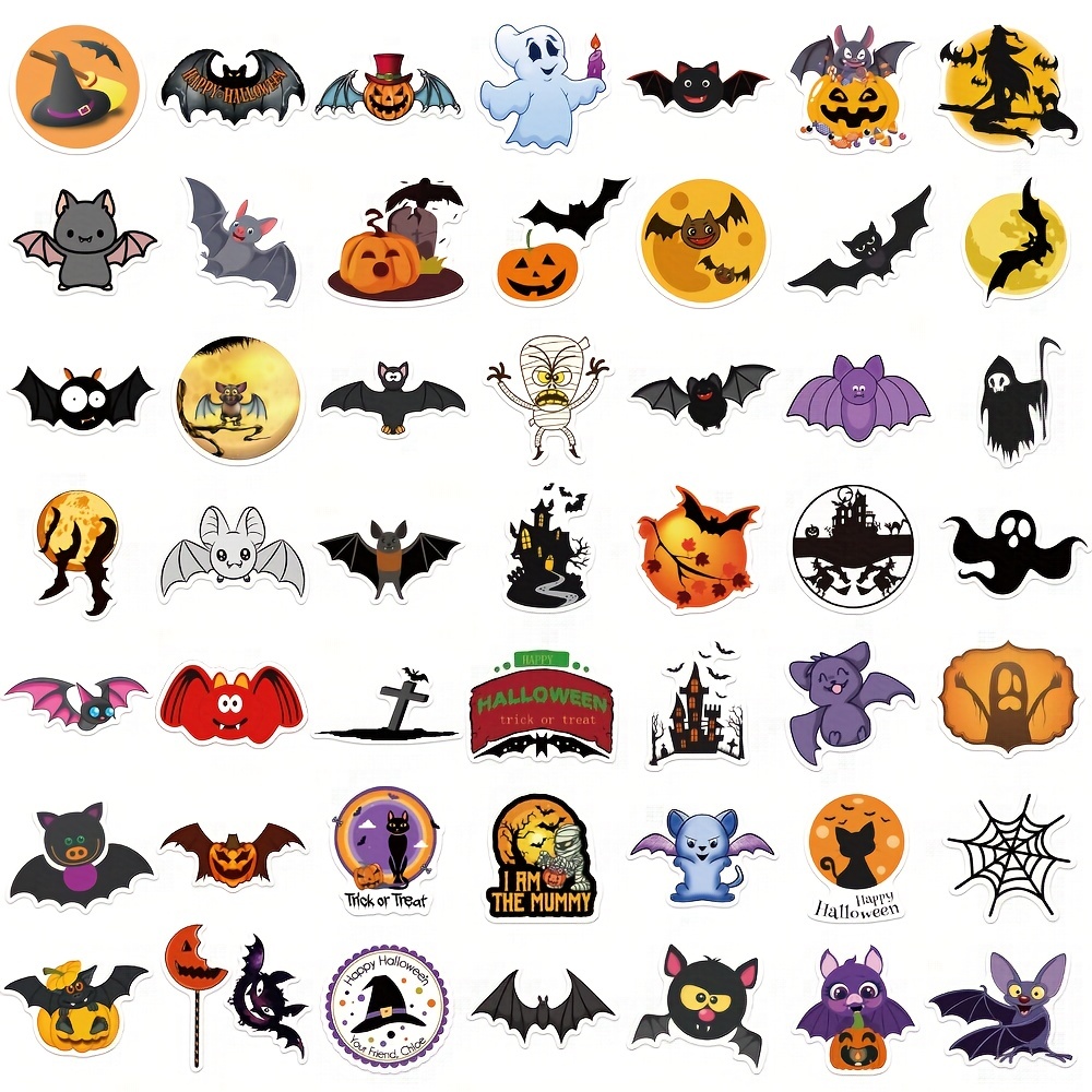 50 Halloween Cute Bat Ghost Graffiti Stickers Waterproof - Temu