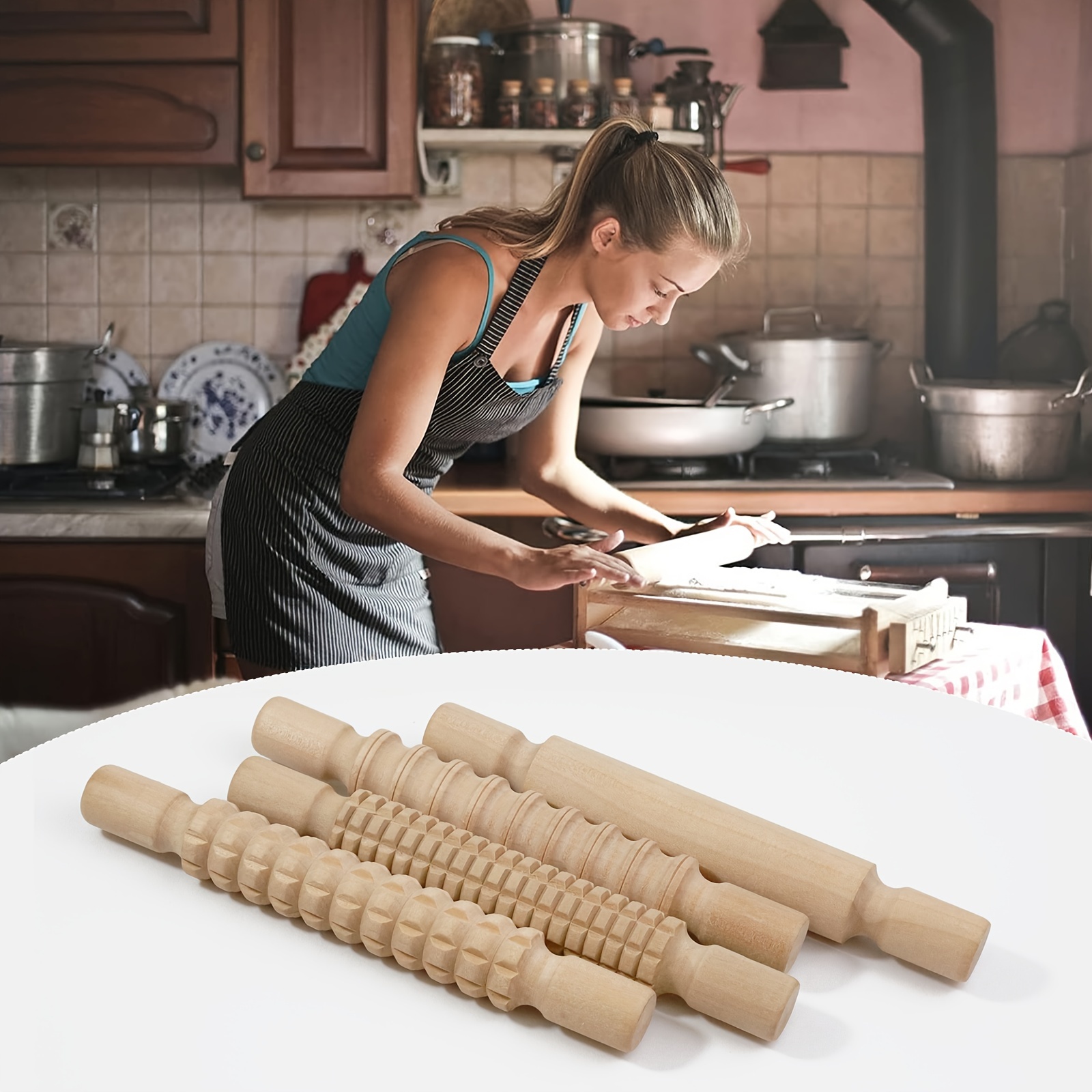 4pcs/8 Inch Mini Wood Rolling Pin,Non-Stick Dough Roller,Great For Girls  And Boys,Small Wooden Rollers For Art And Crafting,Baking,Cookie  Dough,Cookin