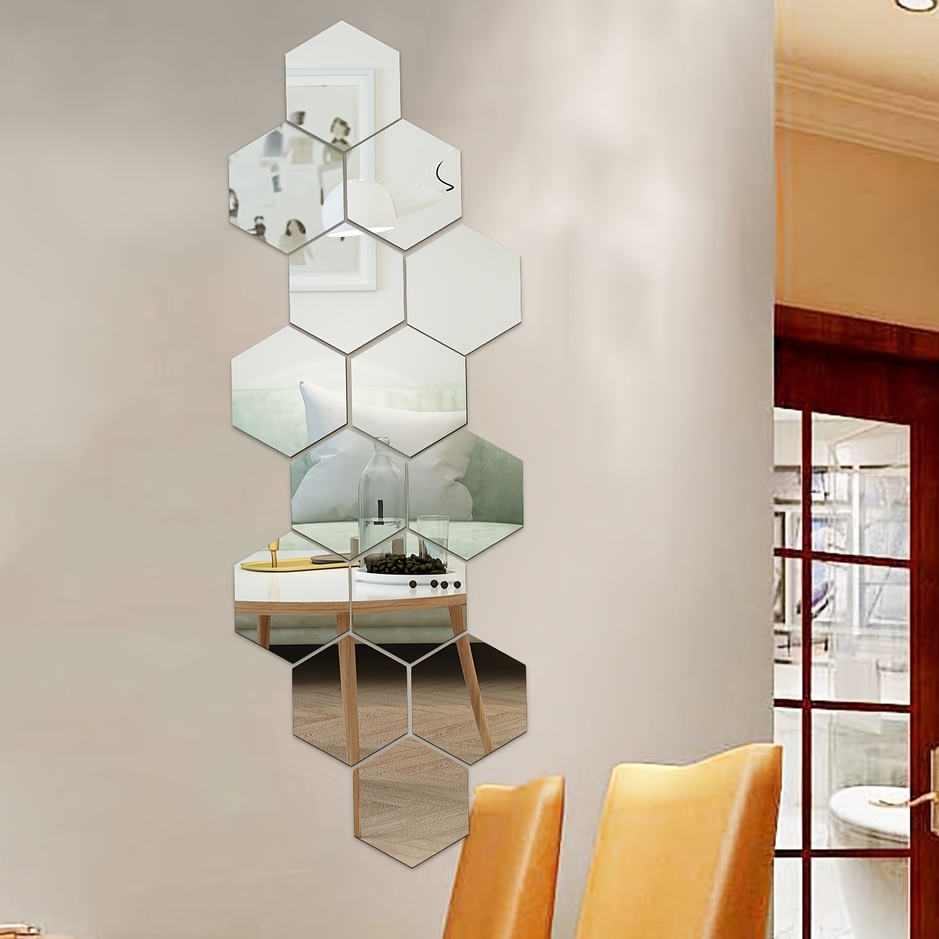 Adhesivos de pared de espejo hexagonal para paredes, azulejos grandes de  plástico acrílico, decoración artística, espejos extraíbles, ajuste de