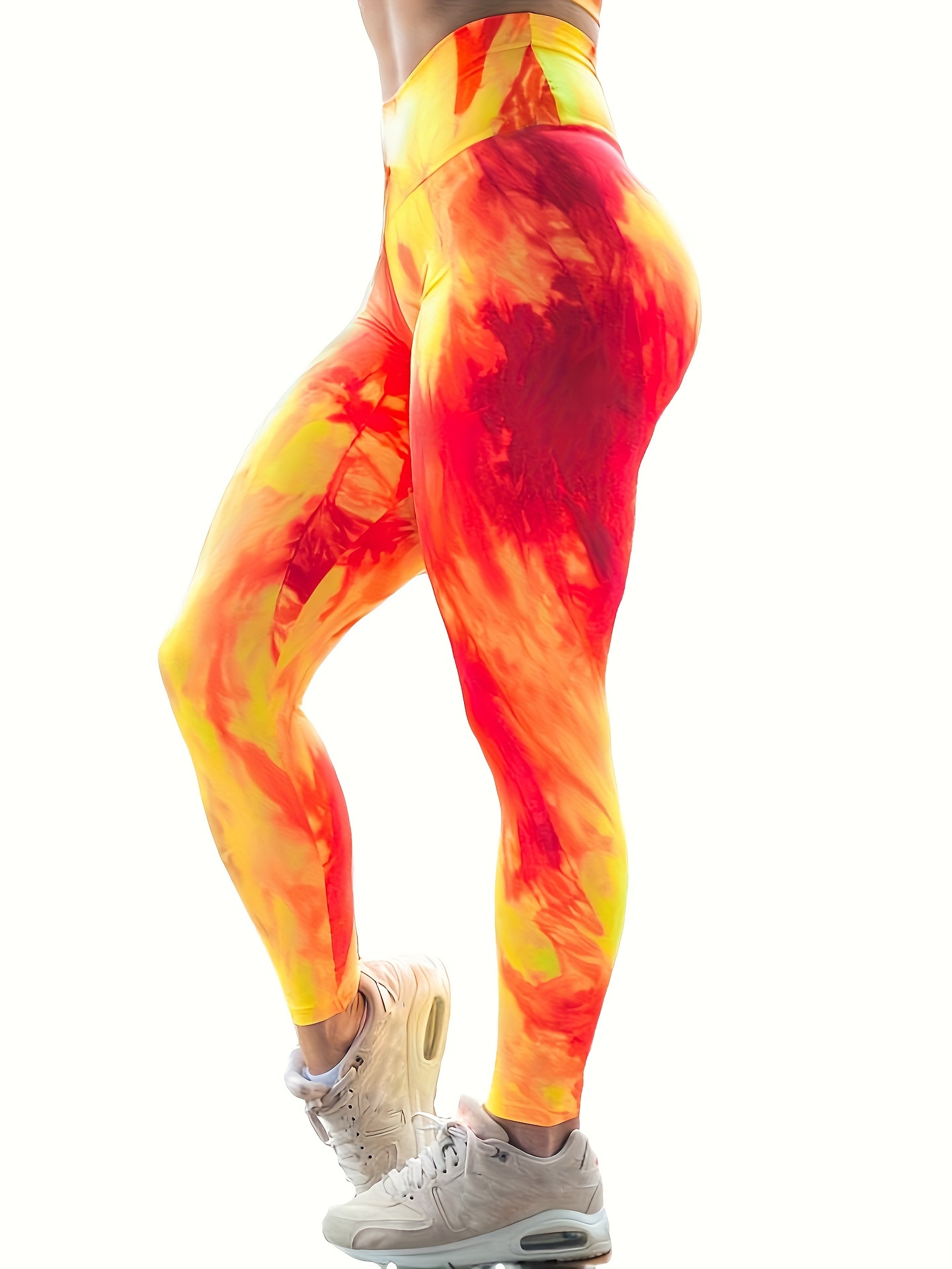 Red Orange Tie Dye Women Leggings Side Pockets, Printed Yoga Pants Gra –  Starcove Fashion