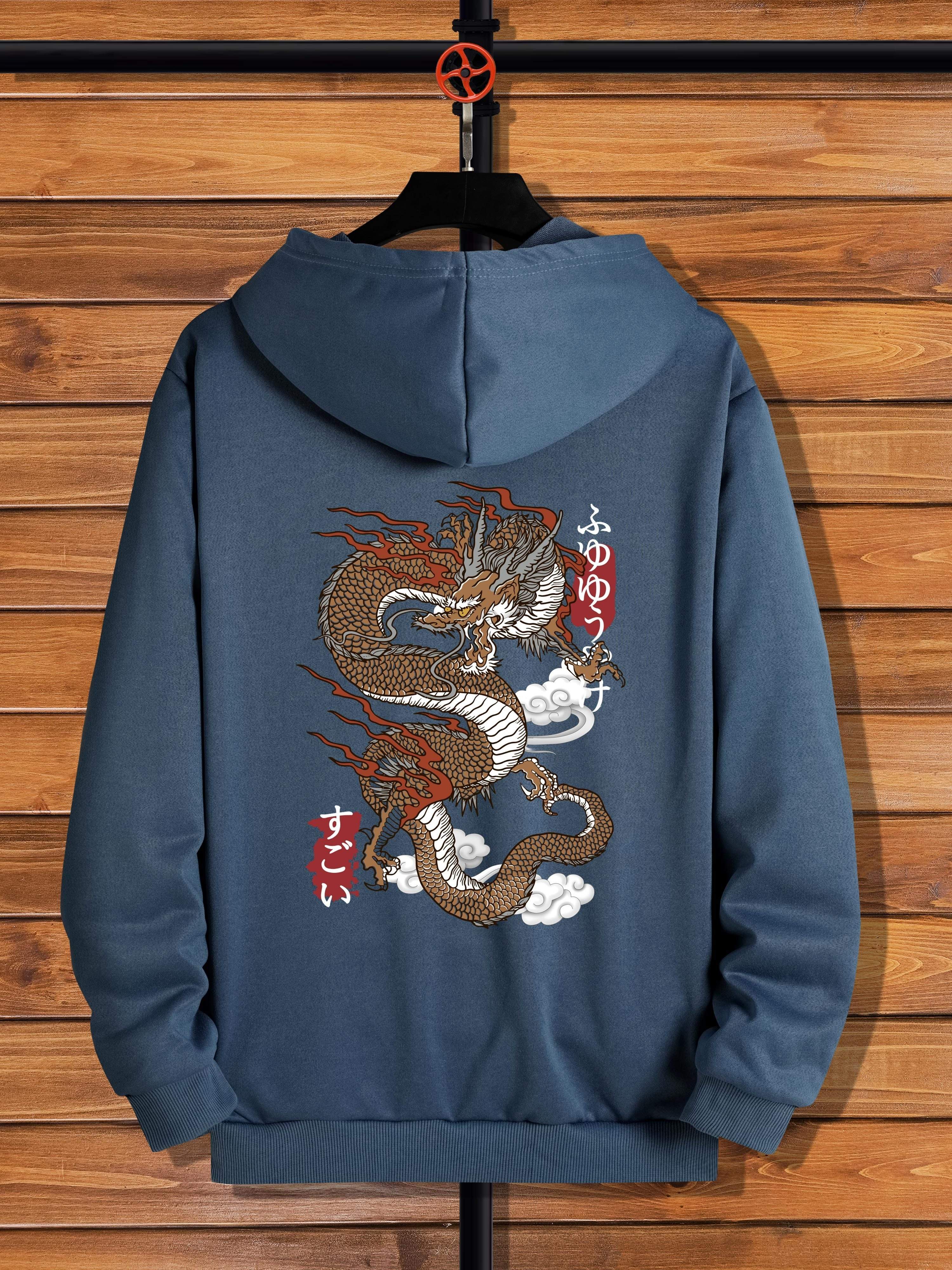 Men's Casual Dragon Print Hooded Sweatshirt, Long Sleeve Drawstrings  Personalized Sweatshirt Hoodies For Autumn And Winter - Temu Austria