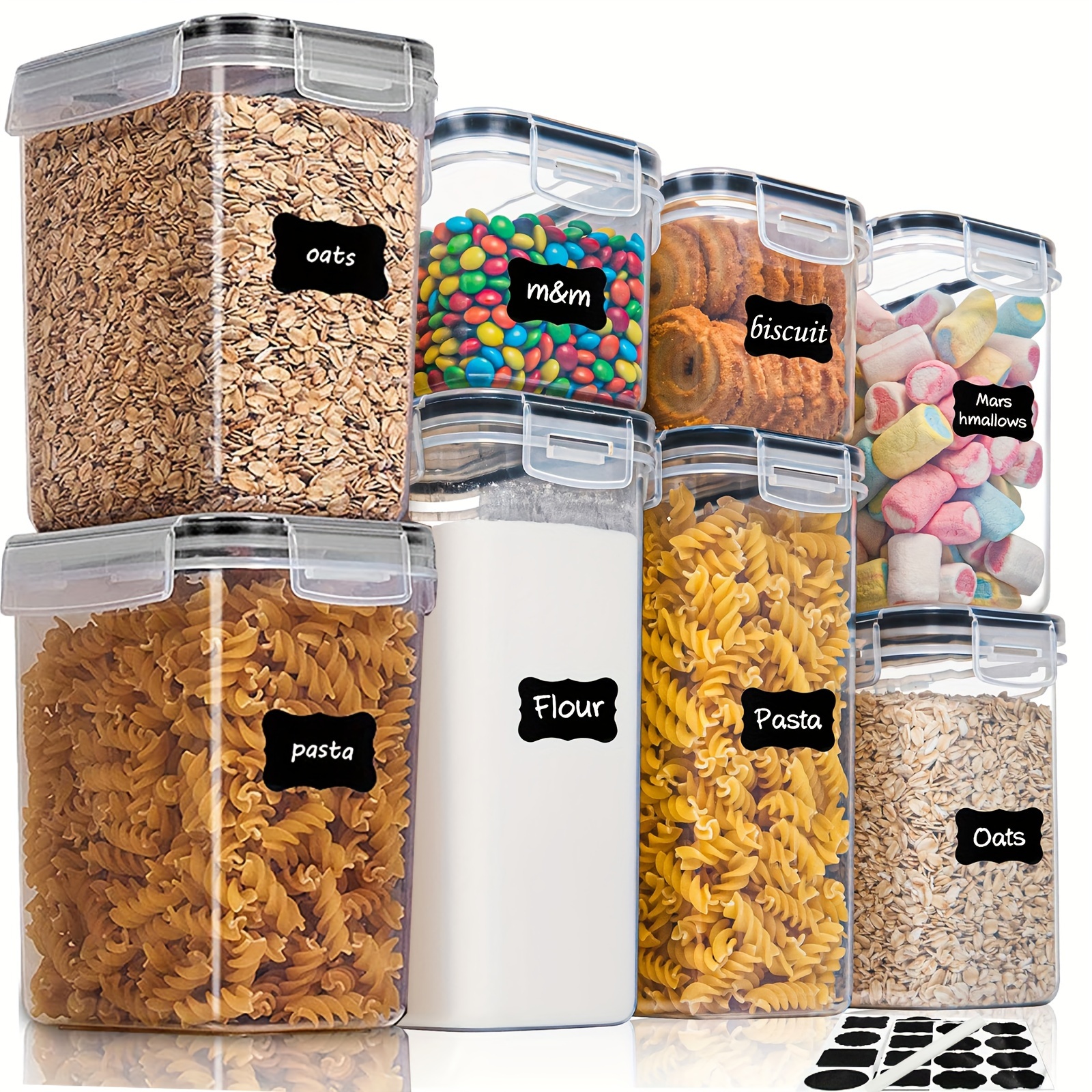 Airtight Food Storage Containers,plastic Kitchen And Pantry Containers For  Cereal,dry Food,flour And Sugar,bpa Free,with Labels,dishwasher Safe - Temu