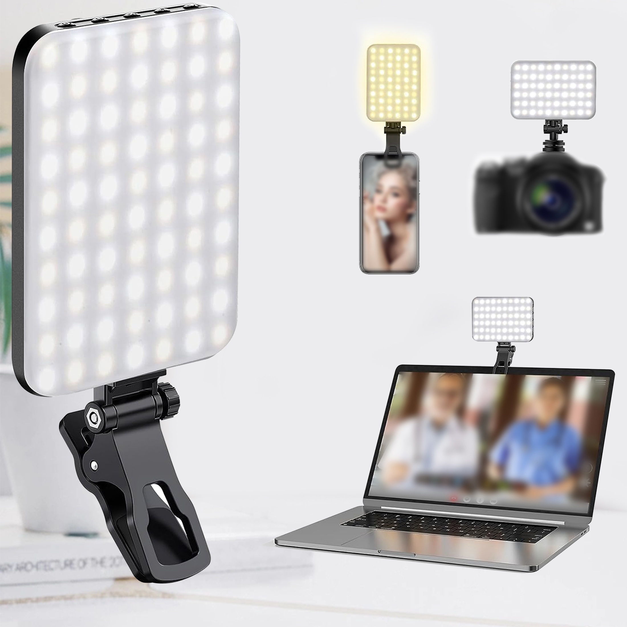 Neewer LED Video Conference Light Kit with Clip & Phone Holder for  iPhone/Tablet/Laptop, Dimmable CRI 95+ with 3 Light Modes, Built-in 2000mAh  Battery