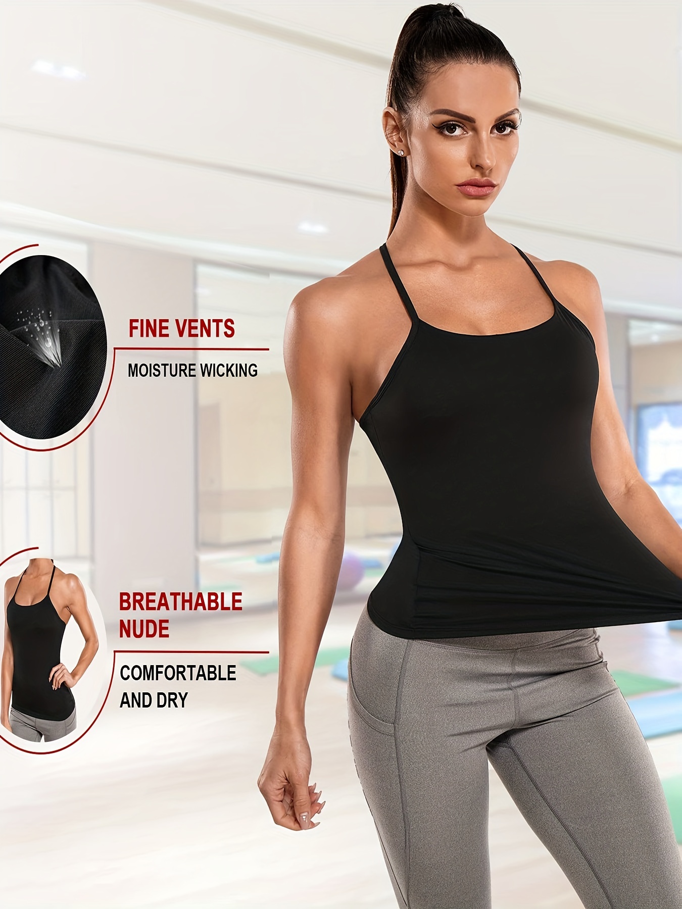 Solid Workout Tank Tops Women Built In Bra Cami Top Yoga - Temu
