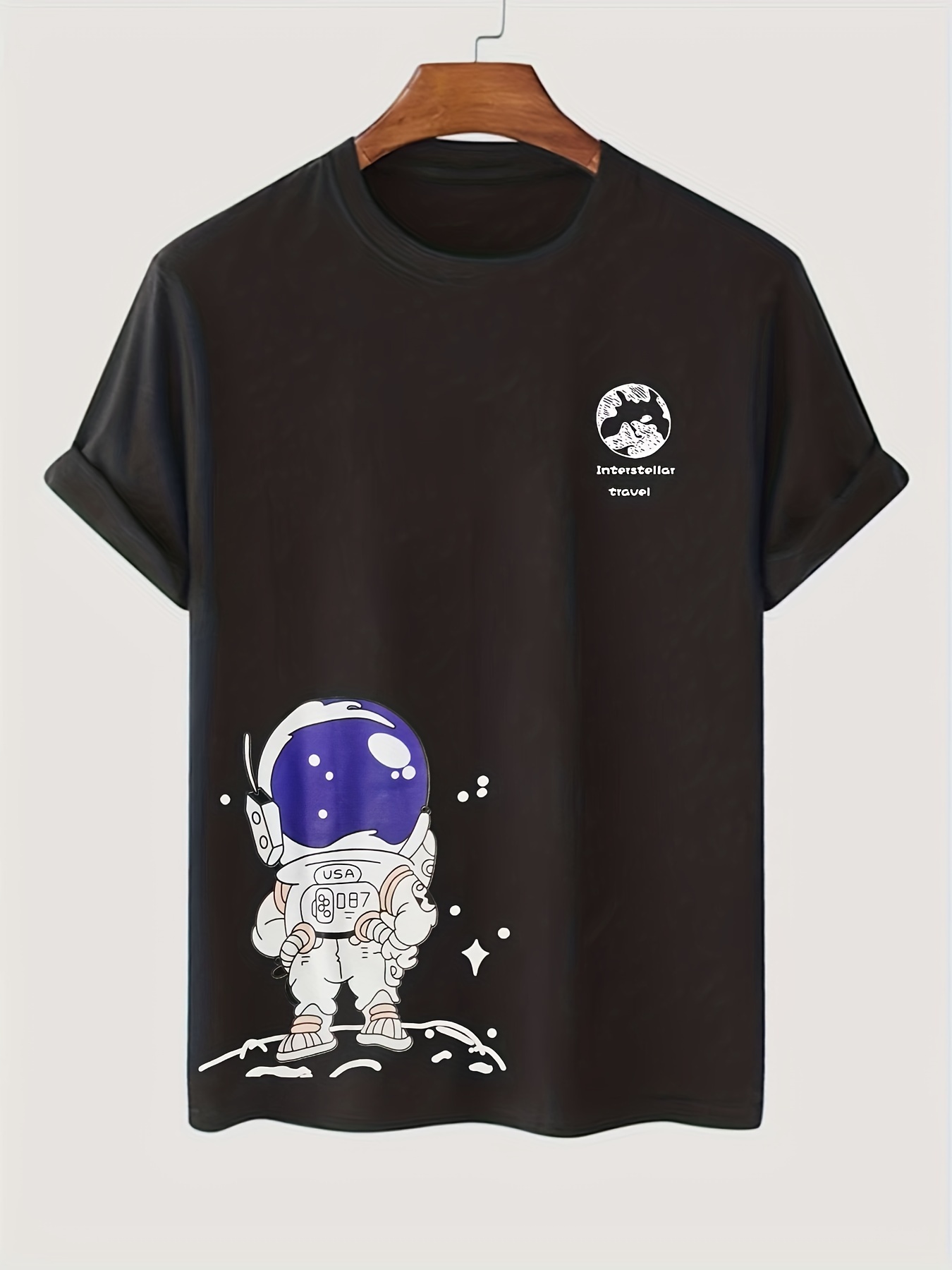 HAPIMO Outer Space Astronauts Graphic Print Blouse Casual Regular Fit Tee  Clothes Men's Summer Shirts Round Neck Fashion Tops Short Sleeve T-Shirt  for